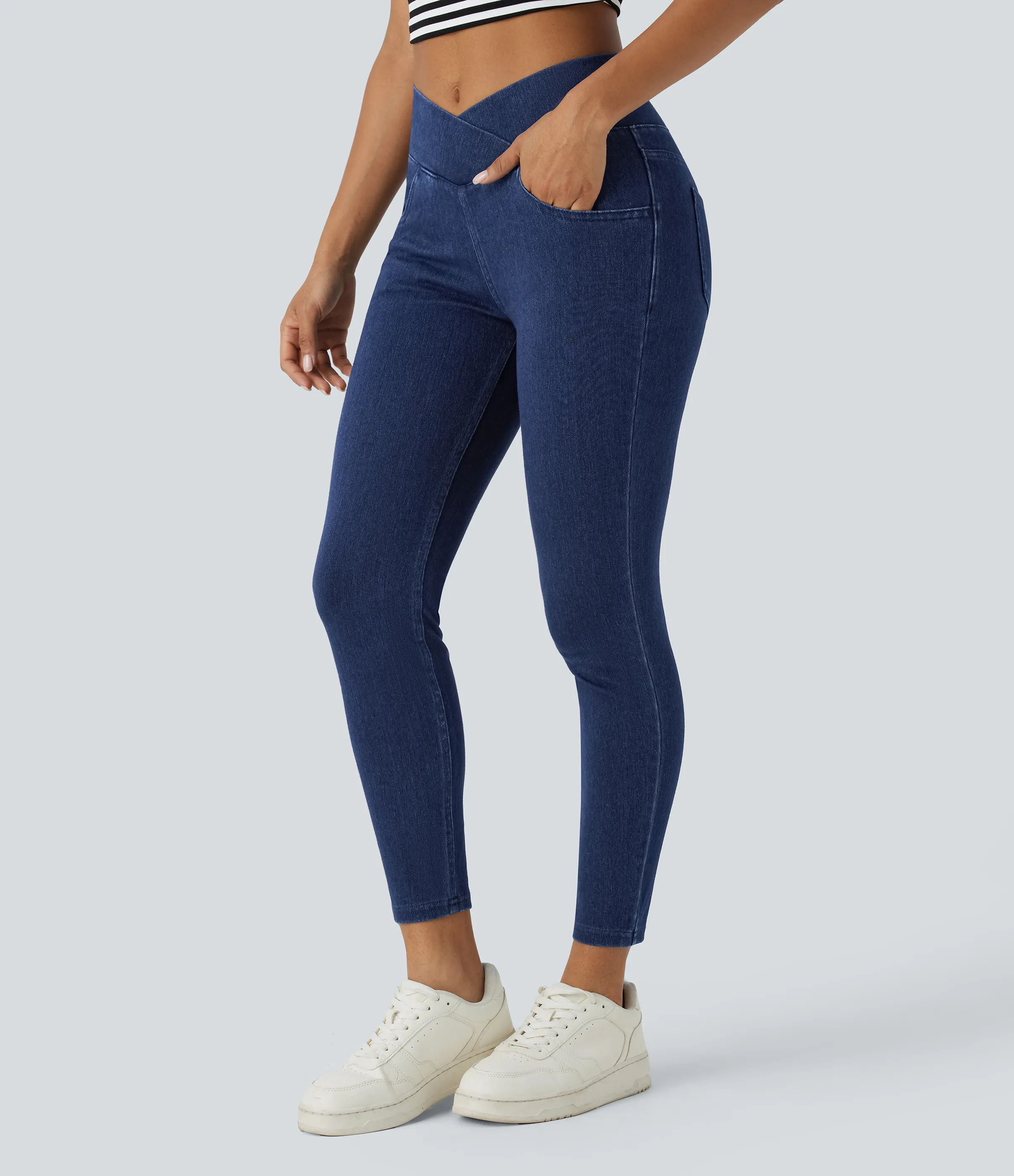 Halara Leggings Halara Flex™ Denim oficina elástico múltiple bolsillo cruzado tiro alto - Midnight Blue Denim - L(full_length) sold by Halara product image thumbnail 2