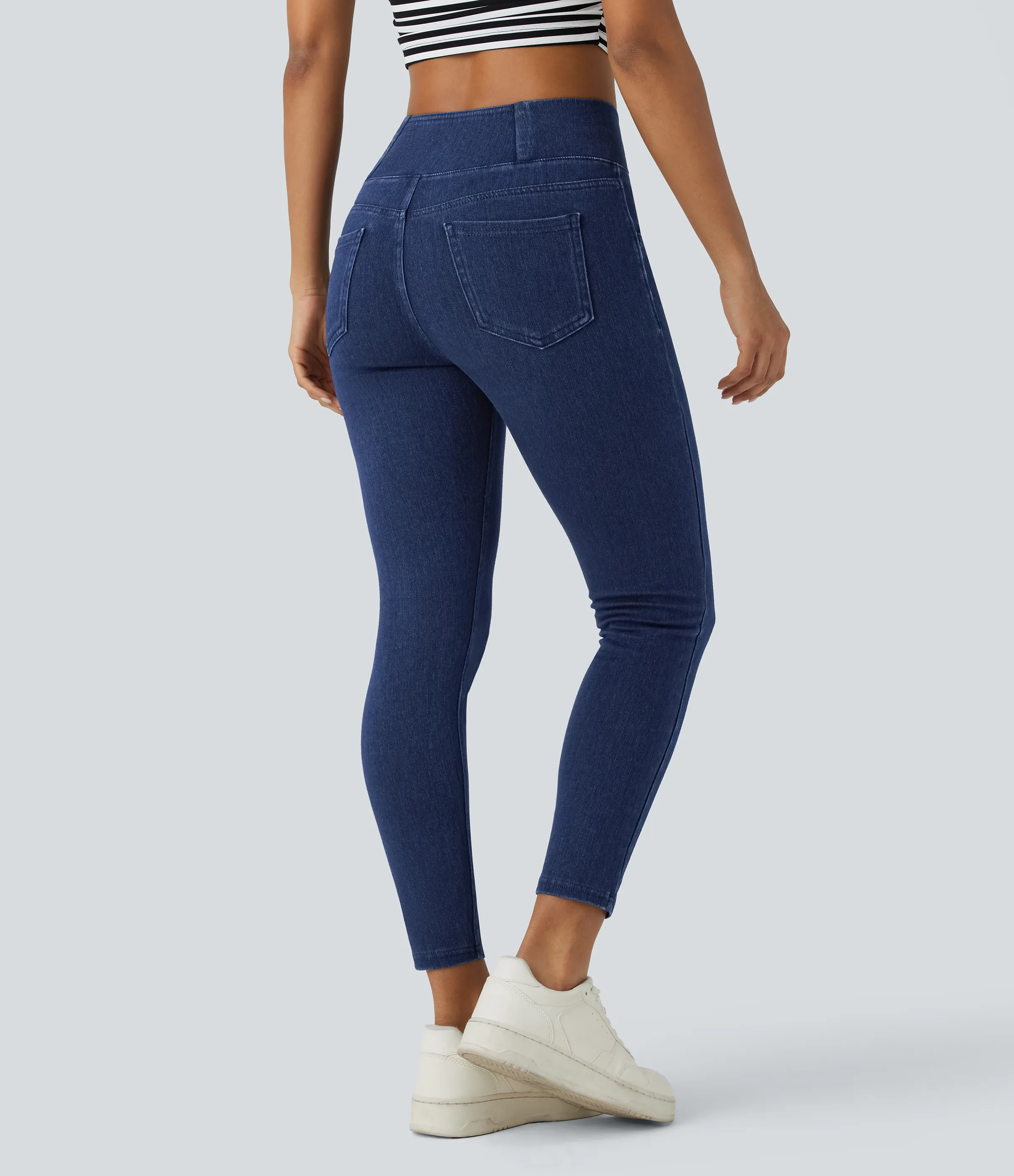 Halara Leggings Halara Flex™ Denim oficina elástico múltiple bolsillo cruzado tiro alto - Midnight Blue Denim - L(full_length) sold by Halara product image thumbnail 3