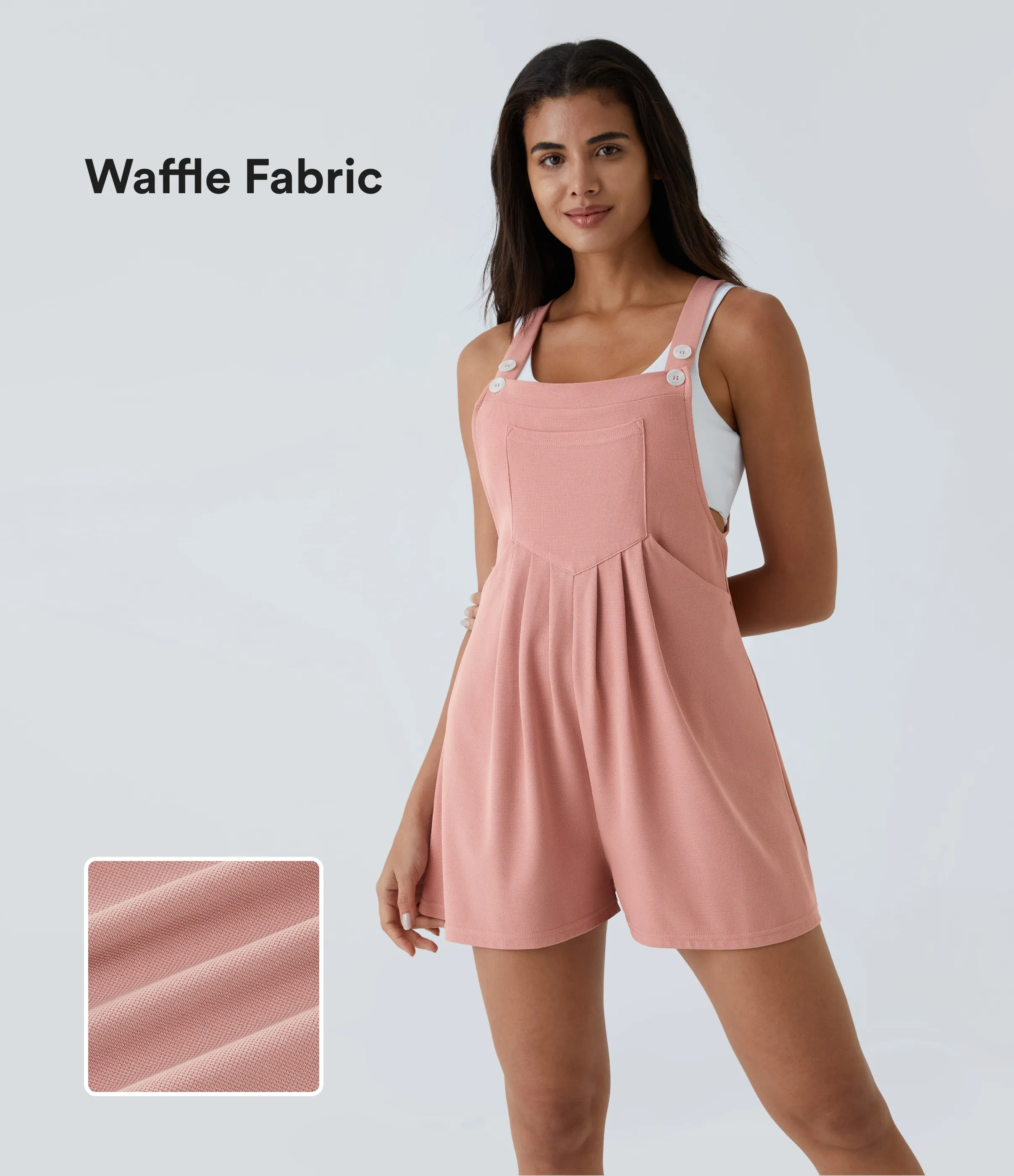 Halara Overol botón correa ajustable bolsillo múltiple gofre plisado - Rose Tan - XS sold by Halara product image thumbnail 3