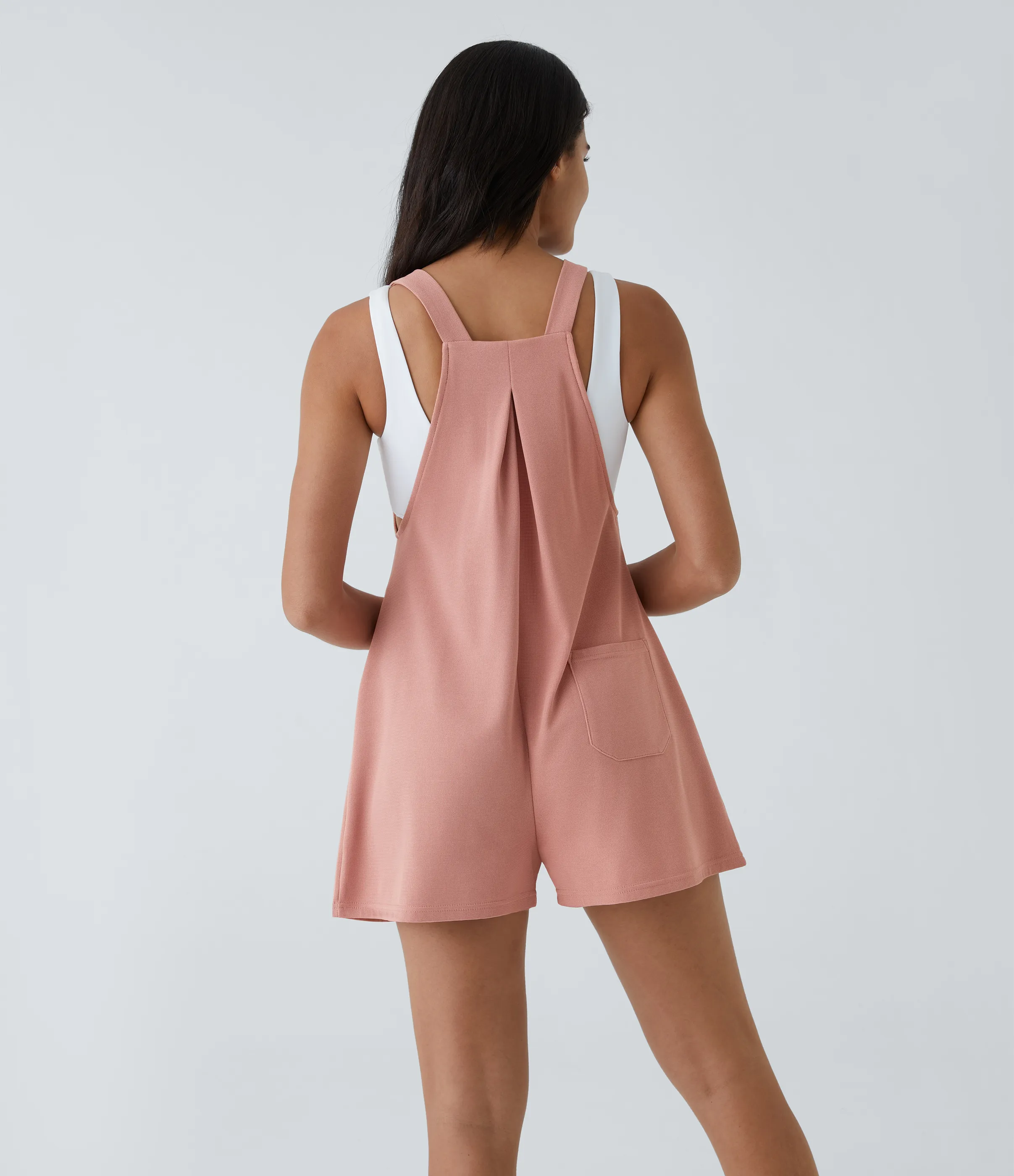 Halara Overol botón correa ajustable bolsillo múltiple gofre plisado - Rose Tan - XS sold by Halara product image thumbnail 4