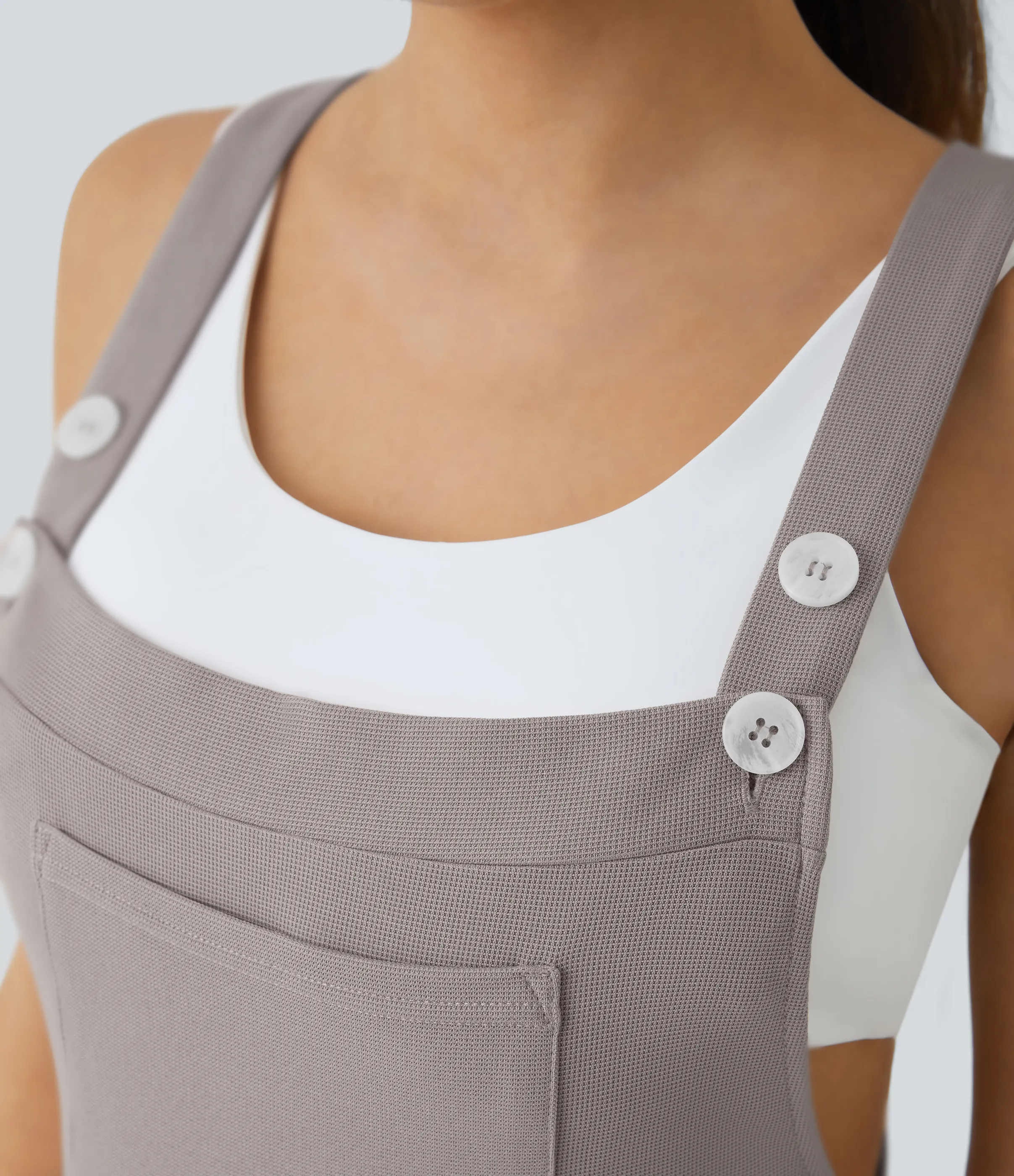 Halara Overol jogger botón correa ajustable bolsillo múltiple gofre plisado - Mink Ash - S(tall) sold by Halara product image thumbnail 5