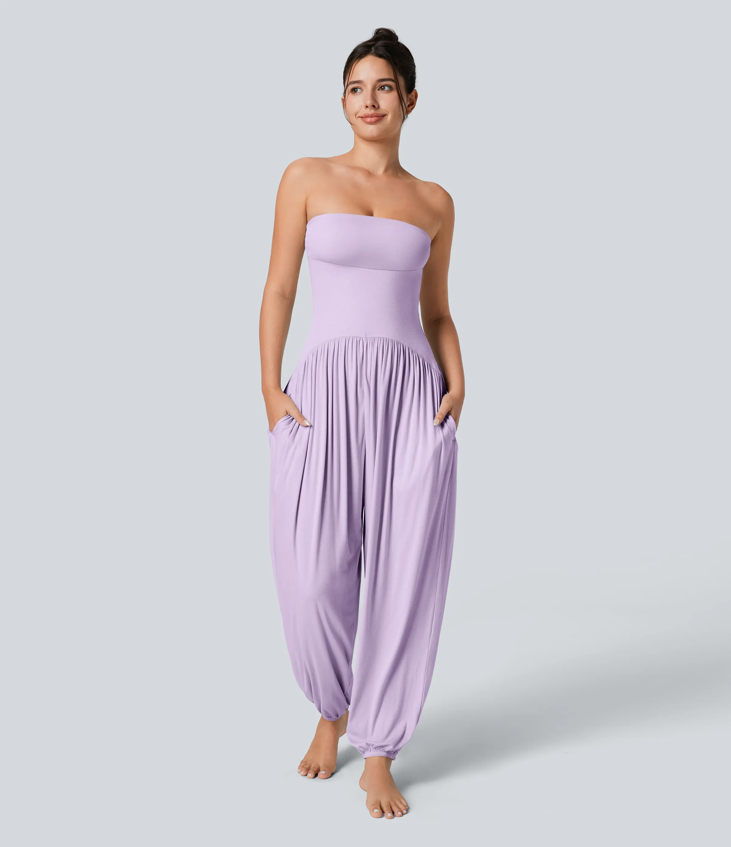 Halara Mono bolsillo lateral plisado sin espalda tubo acanalado - Misty Purple - M(regular) sold by Halara product image thumbnail 2