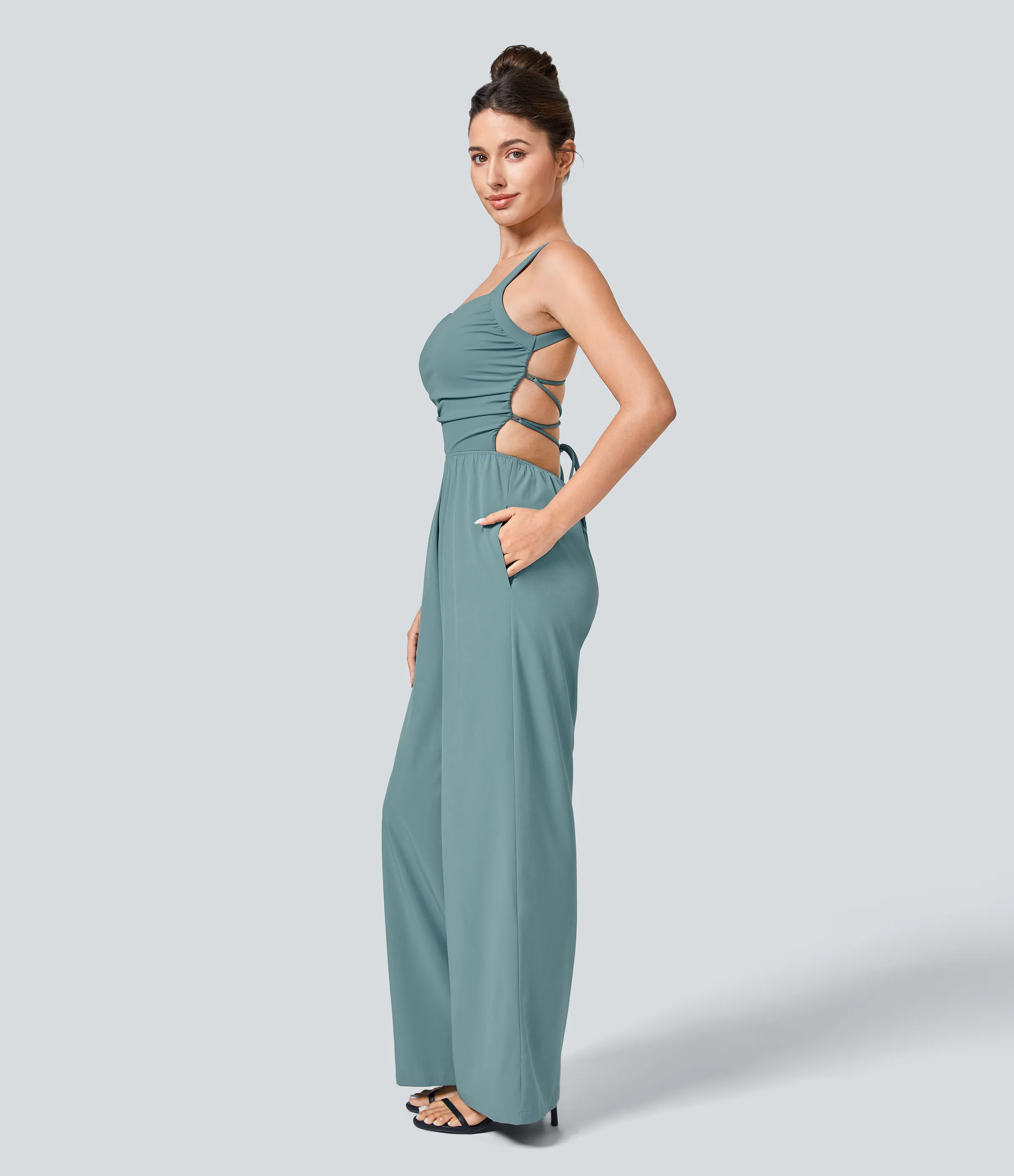 Halara Mono Breezeful™ secado rápido bolsillo lateral cordón cruzado sin espalda - Stone Blue - XL sold by Halara product image thumbnail 4