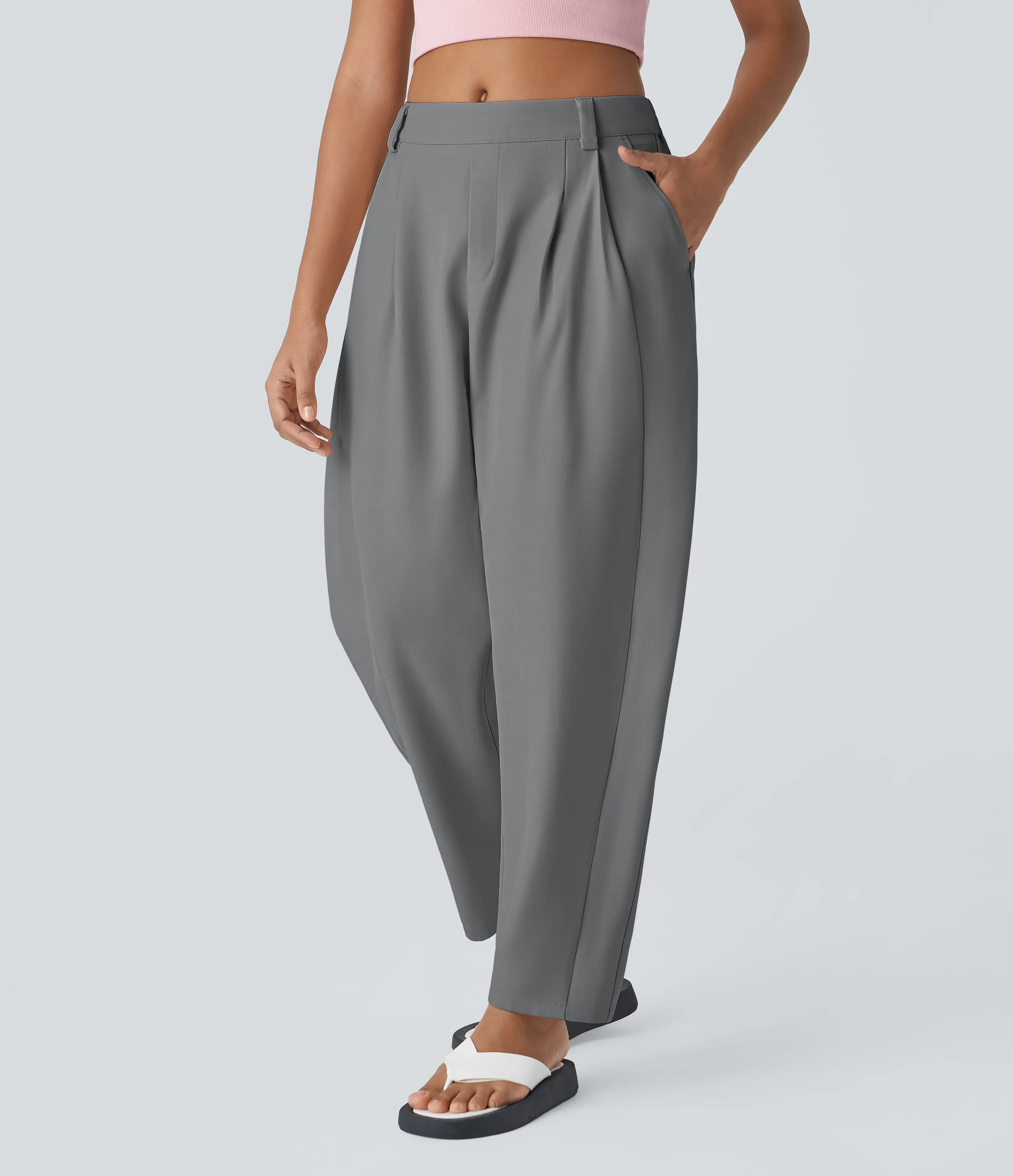 Halara Pantalón oficina pierna barril bolsillo lateral plisado tiro medio - Poppy Seed - XS(regular) sold by Halara product image thumbnail 4