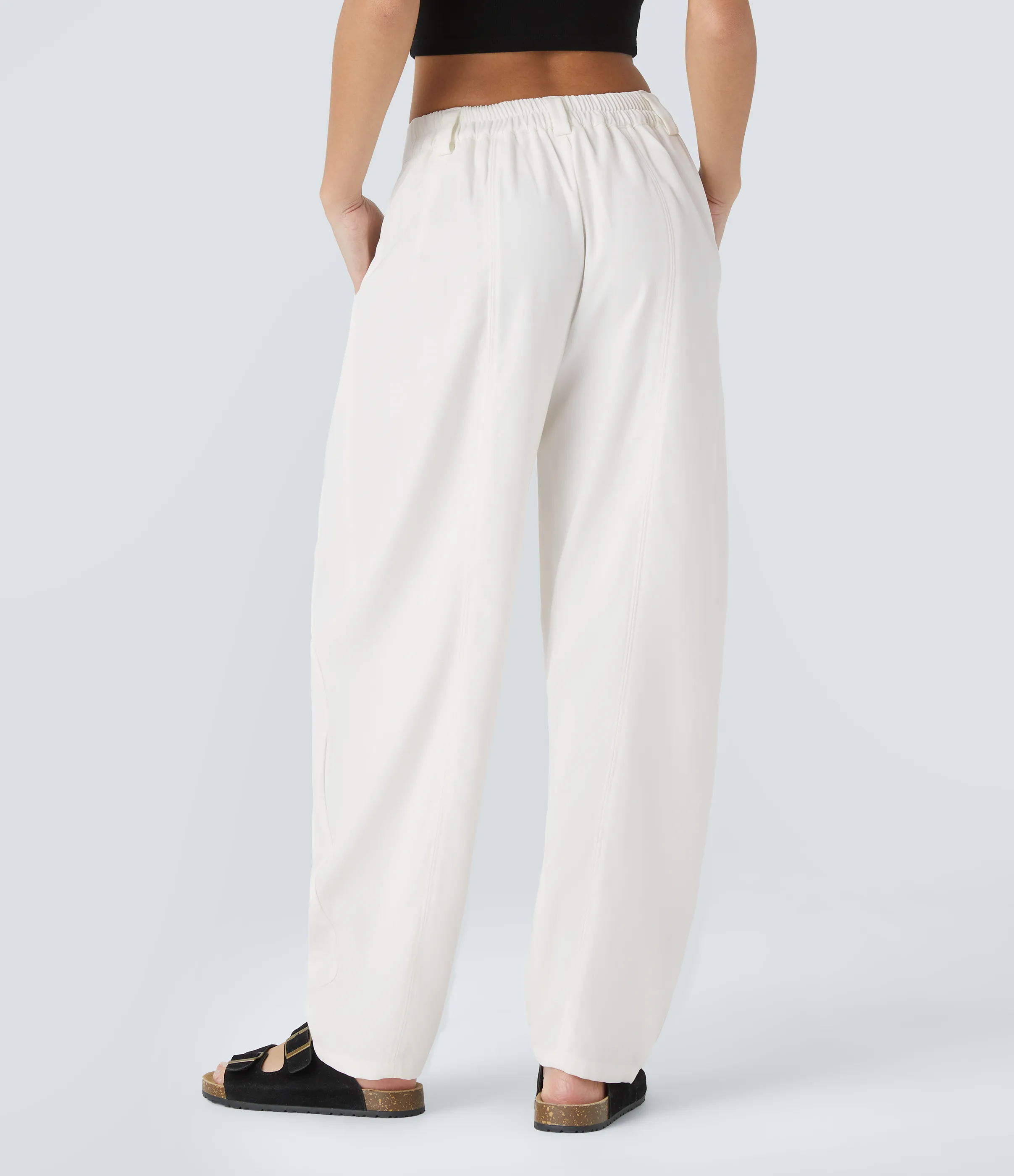 Halara Pantalón oficina pierna barril bolsillo lateral plisado tiro medio - White - S(petite) sold by Halara product image thumbnail 3