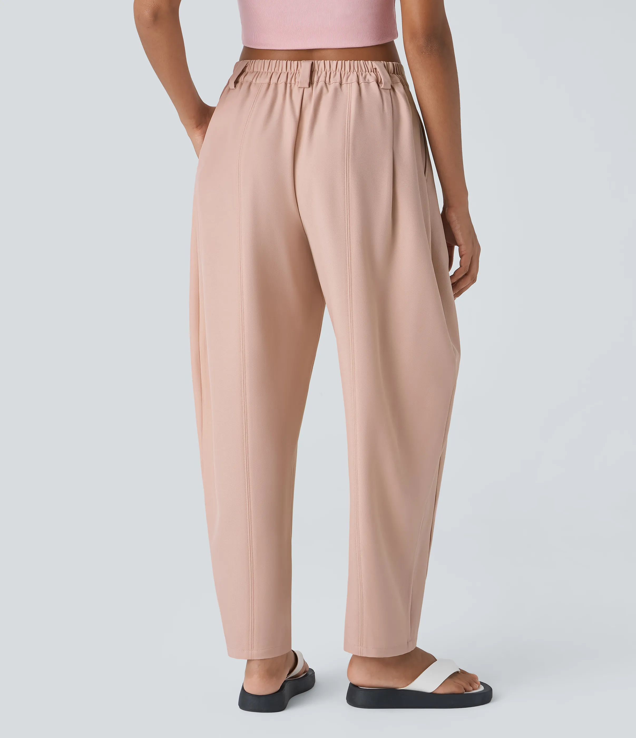 Halara Pantalón oficina pierna barril bolsillo lateral plisado tiro medio - Frosty Grapefruit Orange - XL(petite) sold by Halara product image thumbnail 3