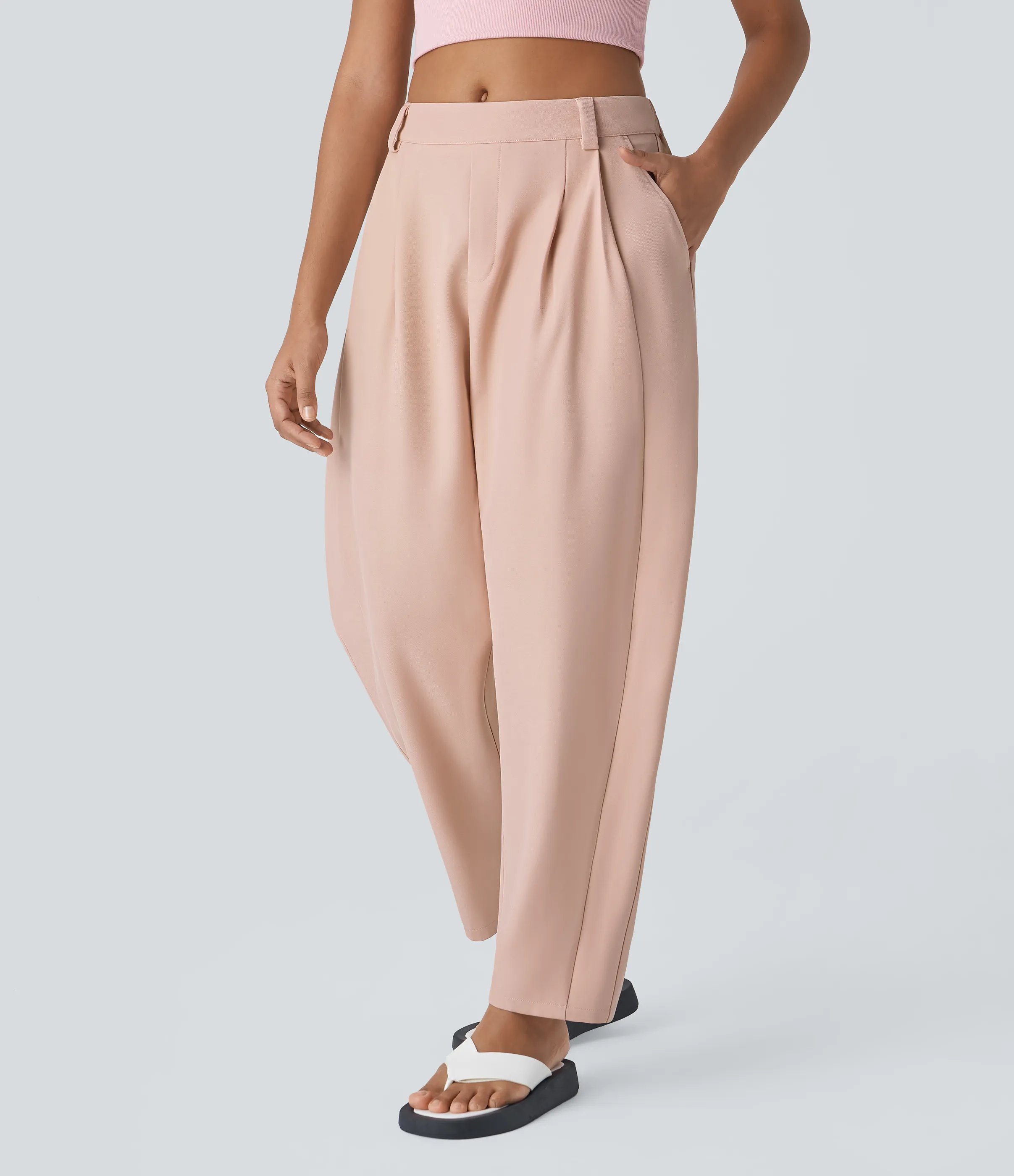 Halara Pantalón oficina pierna barril bolsillo lateral plisado tiro medio - Frosty Grapefruit Orange - XL(petite) sold by Halara product image thumbnail 4