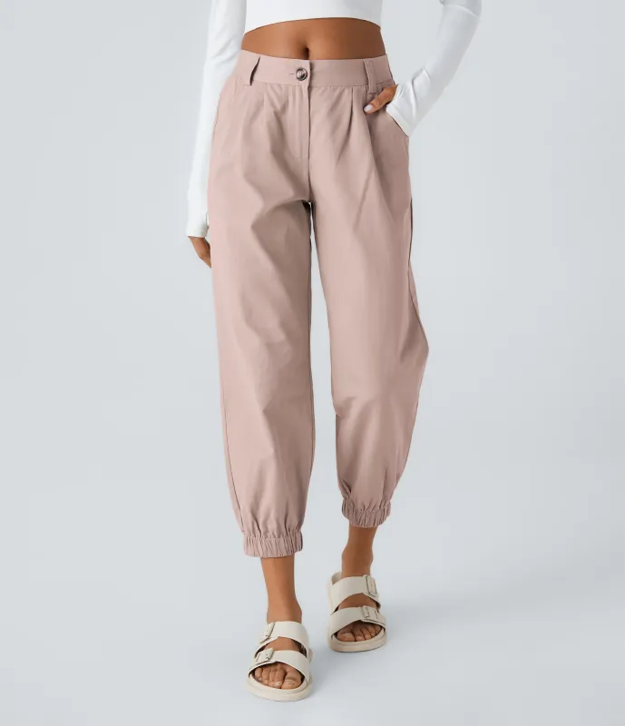 Halara Joggers algodón bolsillo lateral cremallera botón tiro medio - Rose Smoke - XL(regular) sold by Halara