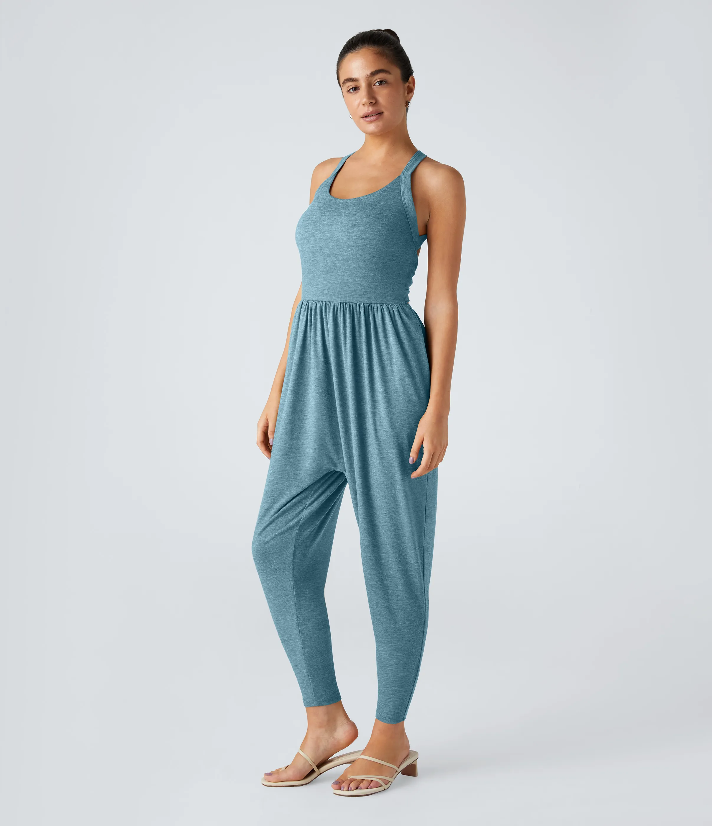 Halara Mono harén bolsillo lateral cuello U torcido sin espalda - Stone Green Floral Yarn - XS(regular) sold by Halara product image thumbnail 4