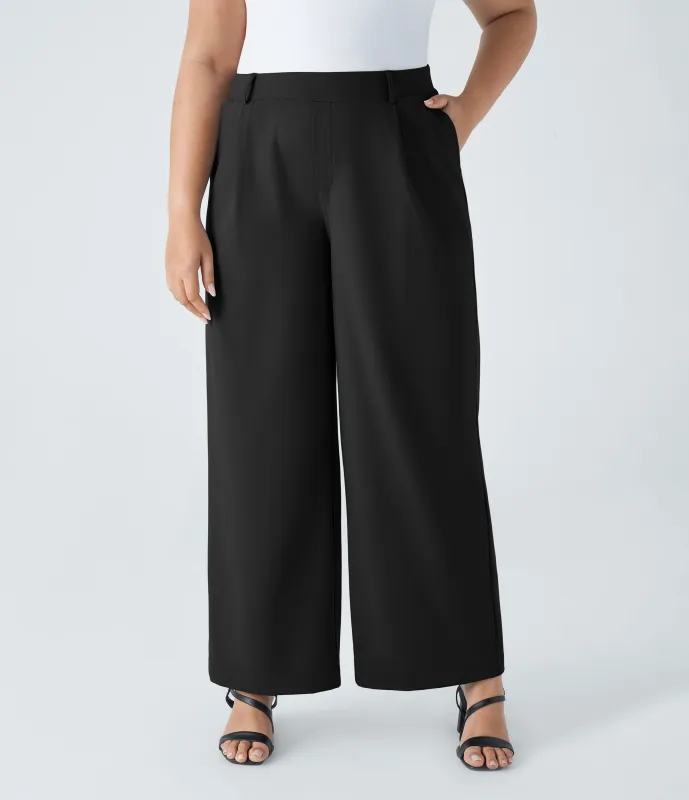 Halara Pantalón oficina tiro alto recto bolsillo lateral pinzas talla grande - Black - 2X(regular) sold by Halara