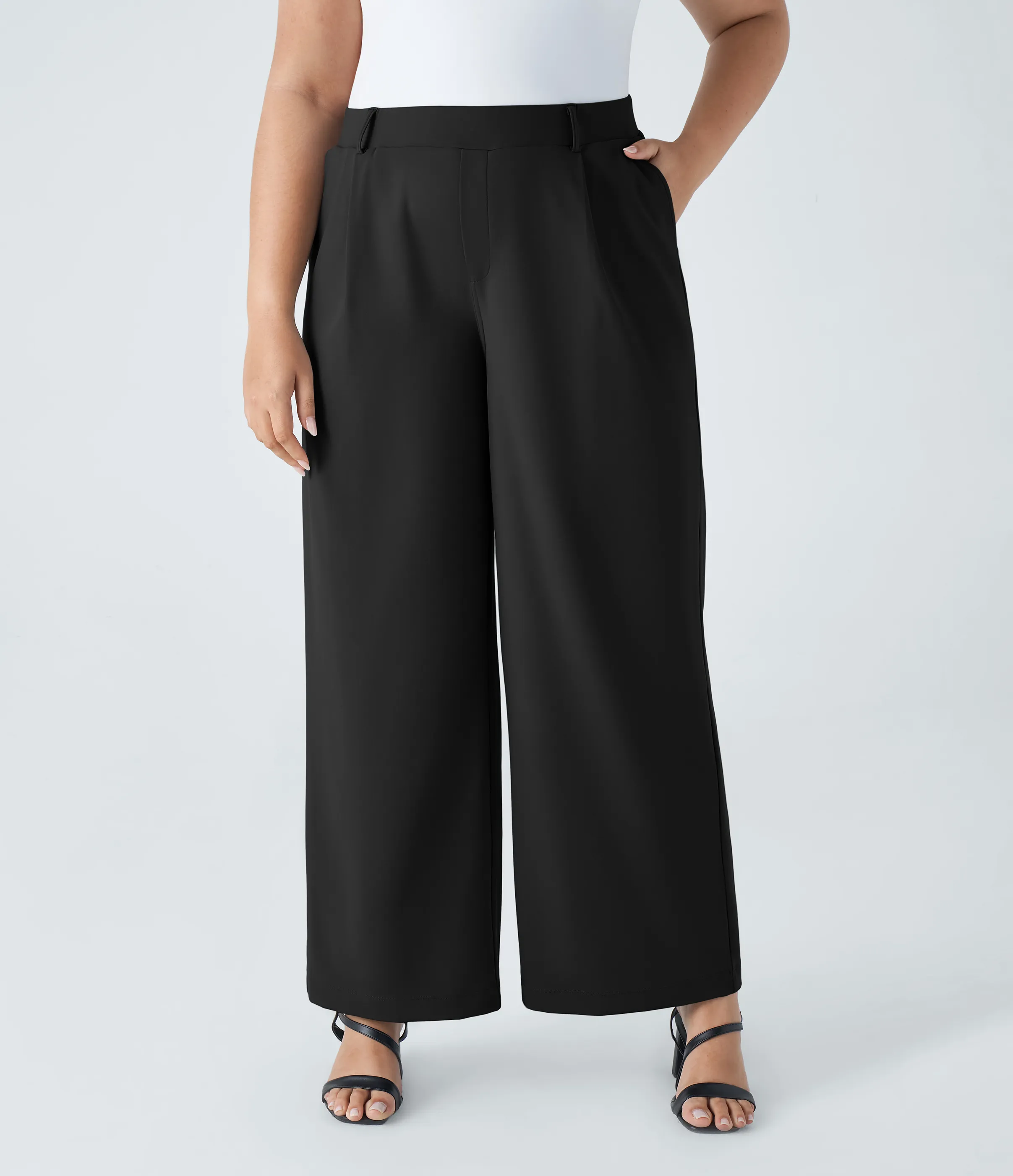 Halara Pantalón oficina tiro alto recto bolsillo lateral pinzas talla grande - Black - 2X(regular) sold by Halara product image thumbnail 2