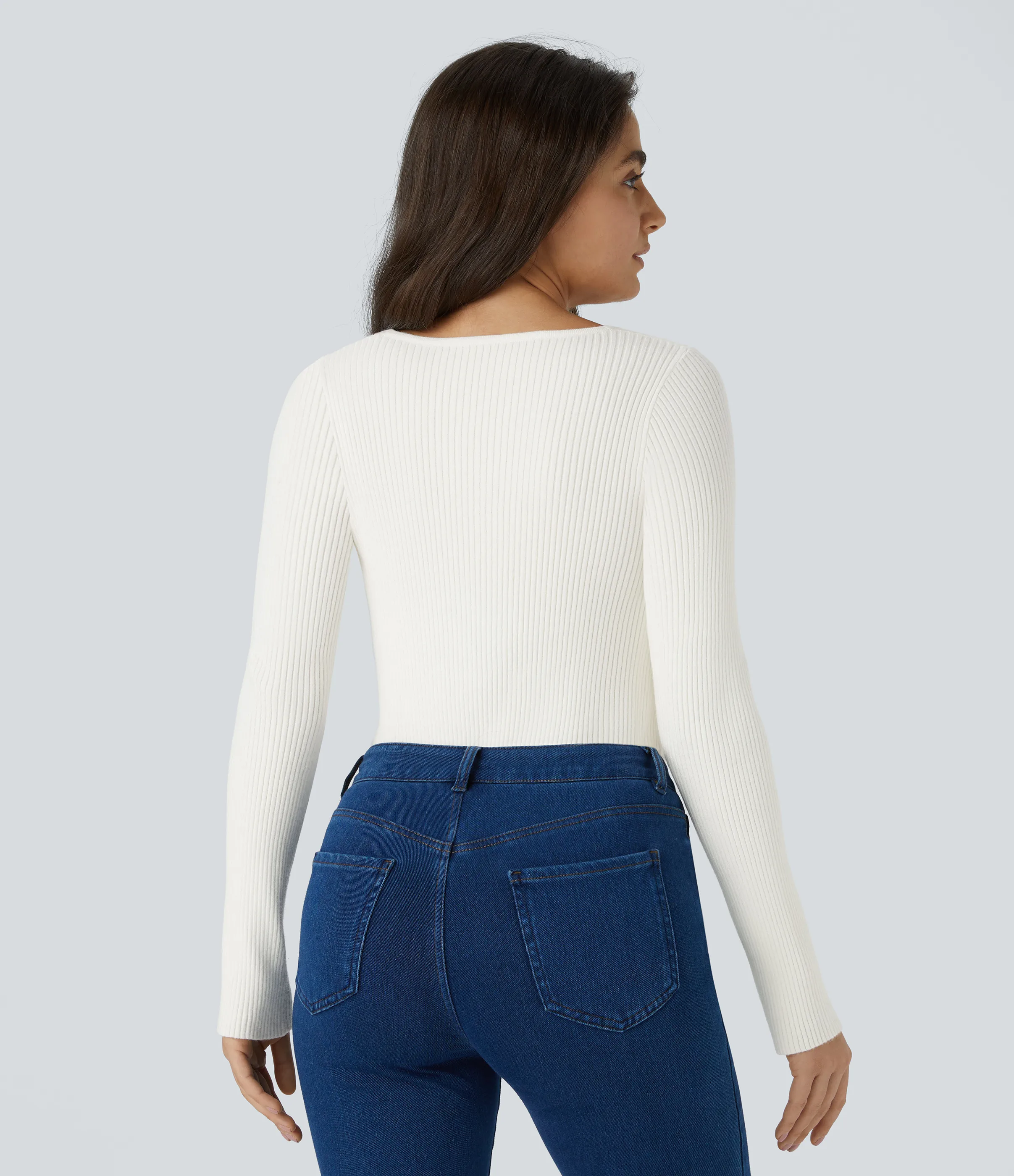 Halara Suéter ajustado manga larga cuello corazón - White - M sold by Halara product image thumbnail 3