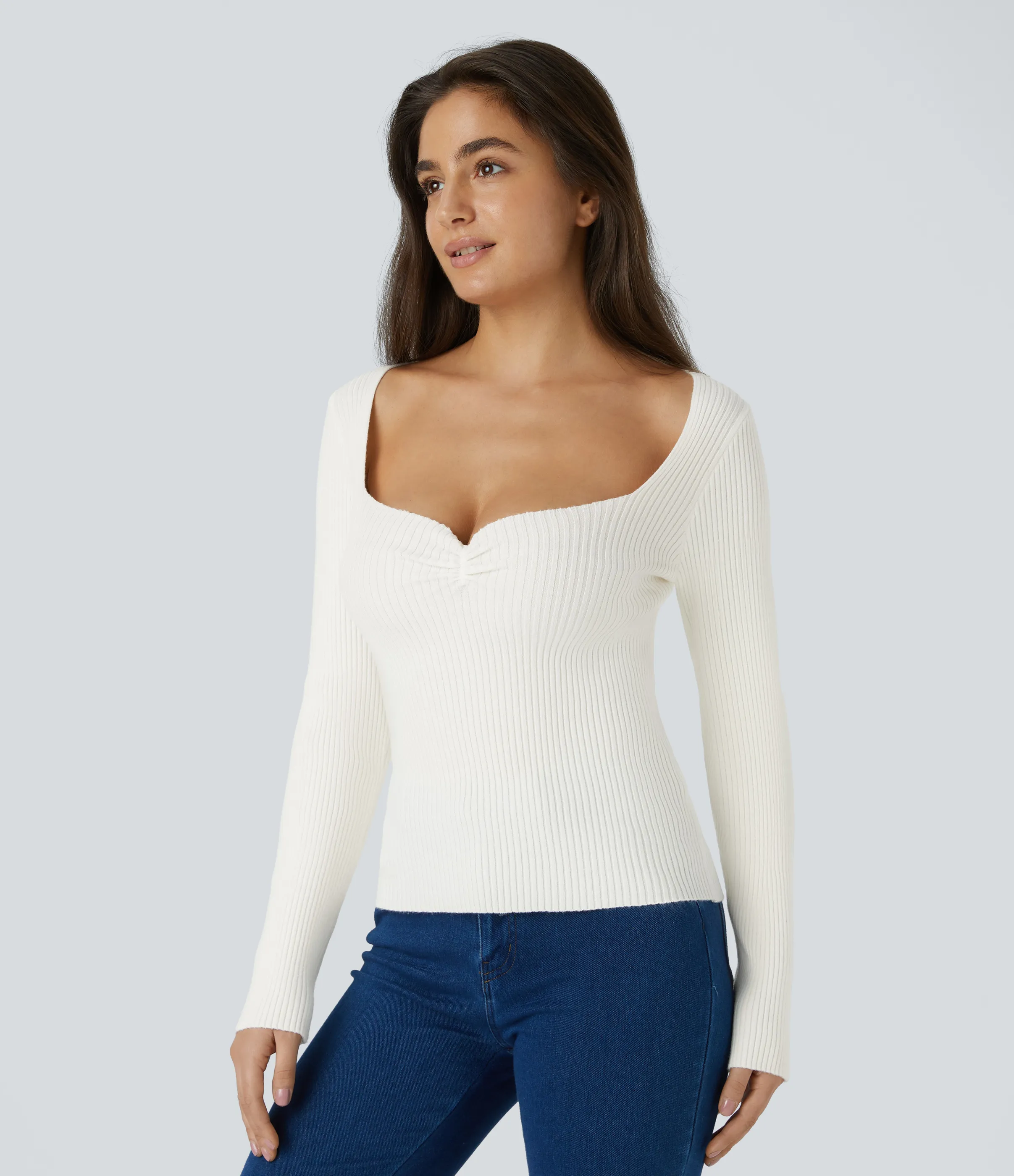 Halara Suéter ajustado manga larga cuello corazón - White - M sold by Halara product image thumbnail 4