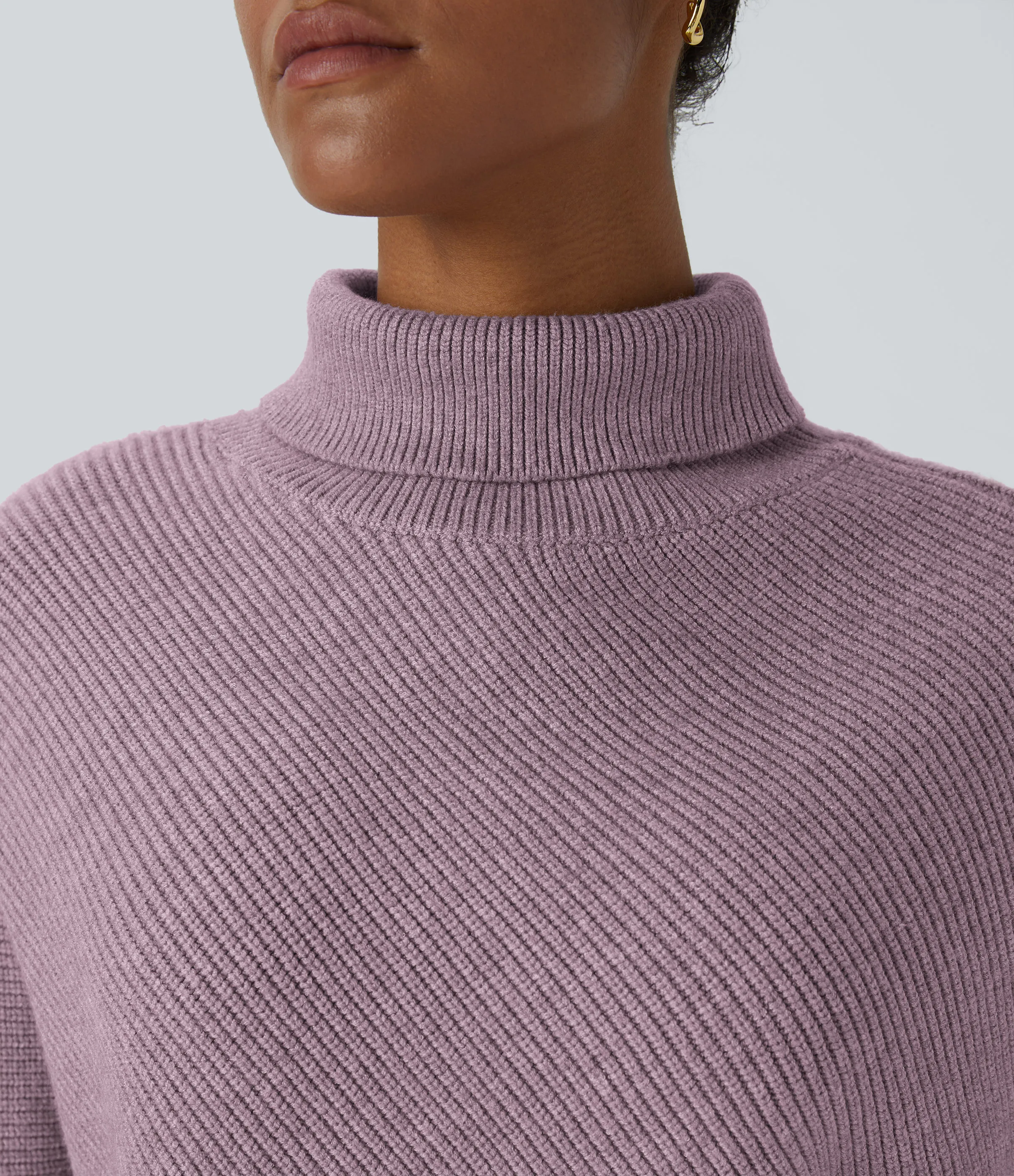 Halara Suéter oficina cuello alto manga larga dobladillo asimétrico - Dove Purple - M sold by Halara product image thumbnail 5