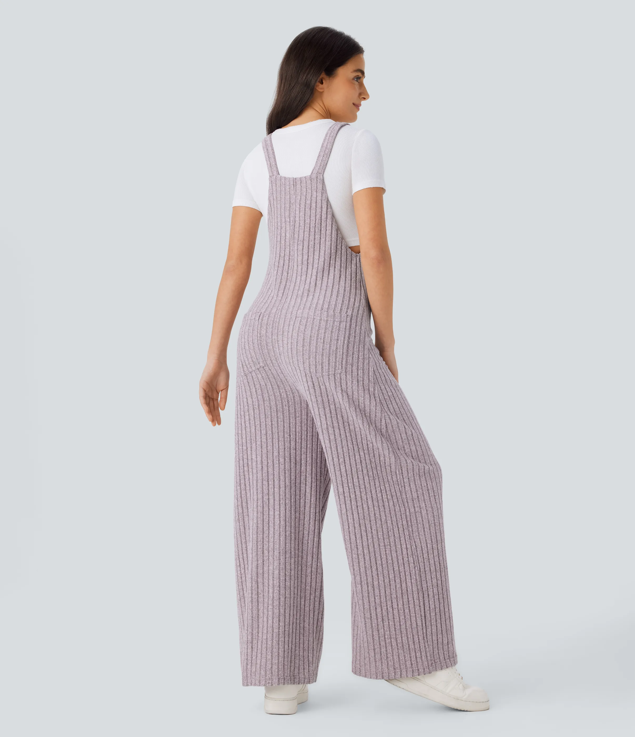 Halara Mono múltiple bolsillo botón tira ajustable acanalado - Light Pink Floral Yarn - L(regular) sold by Halara product image thumbnail 3