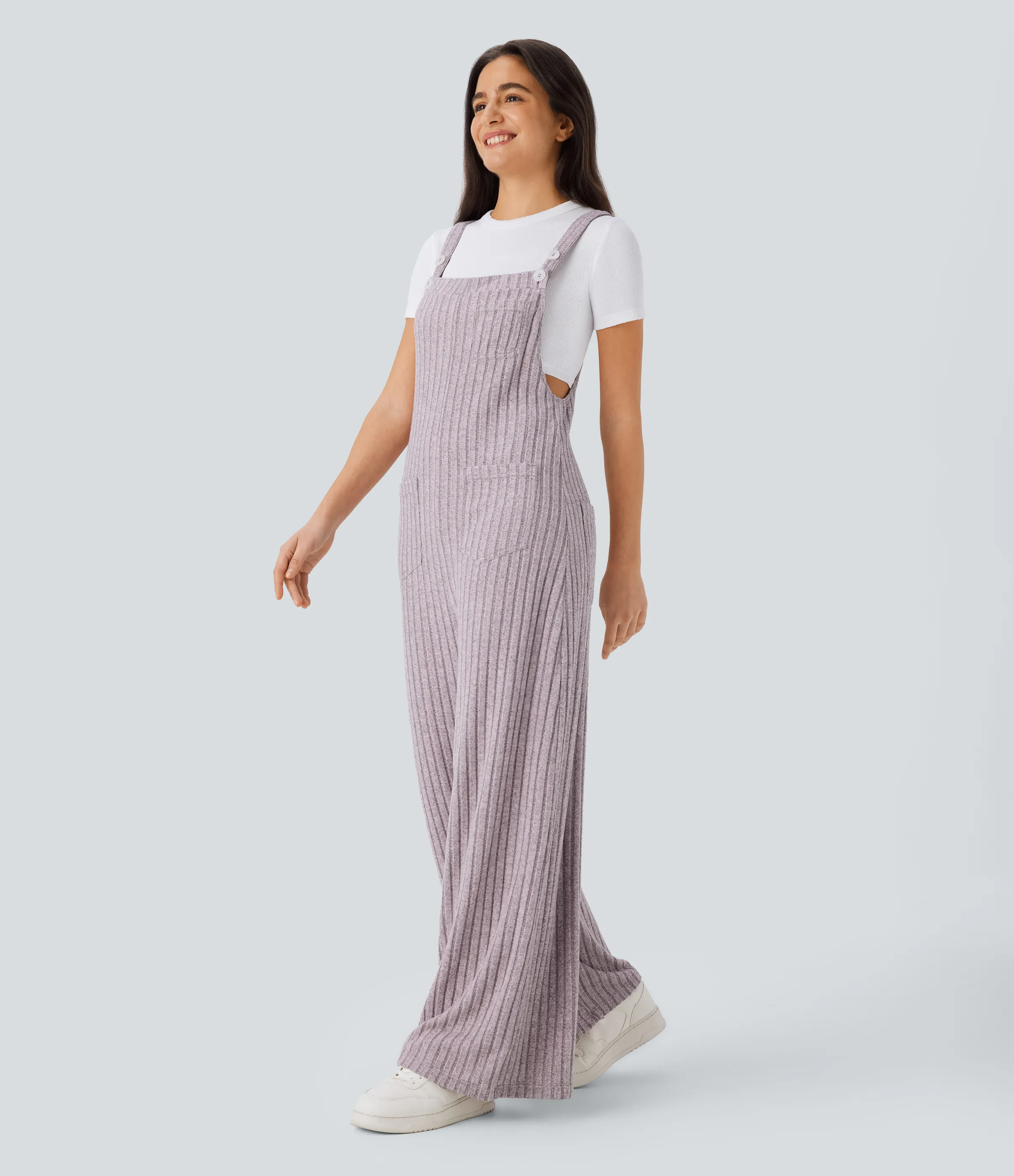 Halara Mono múltiple bolsillo botón tira ajustable acanalado - Light Pink Floral Yarn - L(regular) sold by Halara product image thumbnail 4