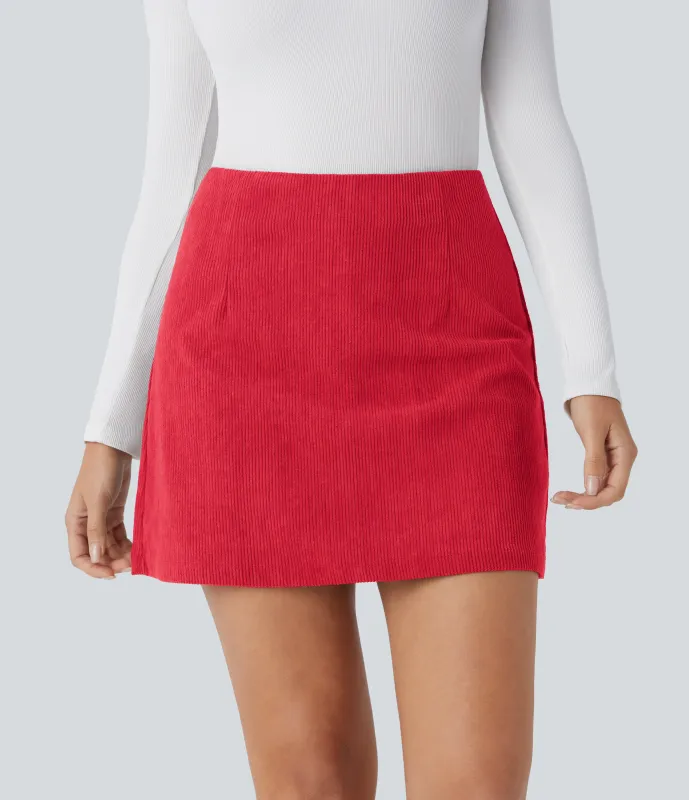 Halara Falda corta pana tiro alto cremallera invisible 2 en 1 corte A largo más largo - Baked Apple - S(Long) made by Halara