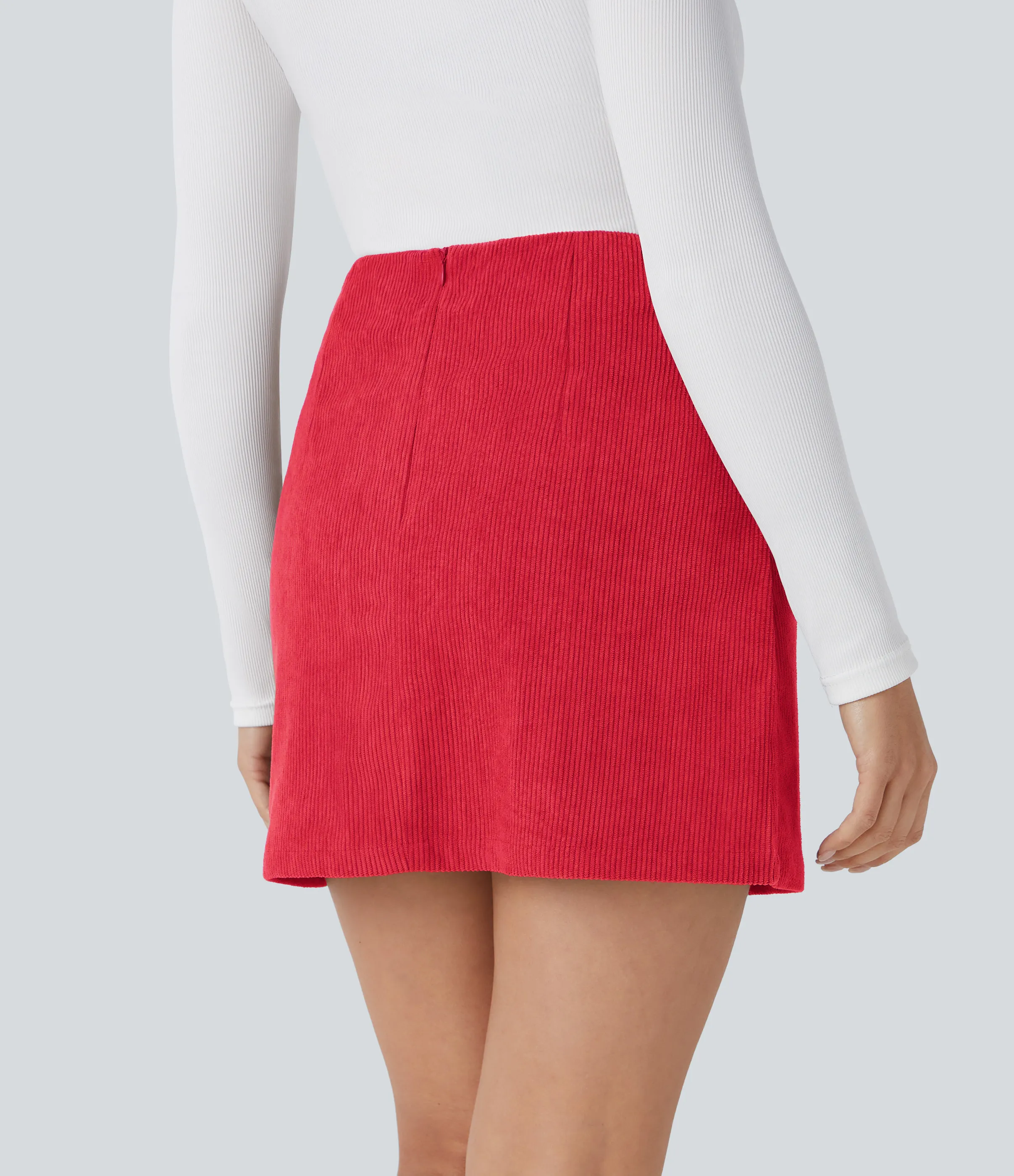 Halara Falda corta pana tiro alto cremallera invisible 2 en 1 corte A largo más largo - Baked Apple - S(Long) sold by Halara product image thumbnail 3