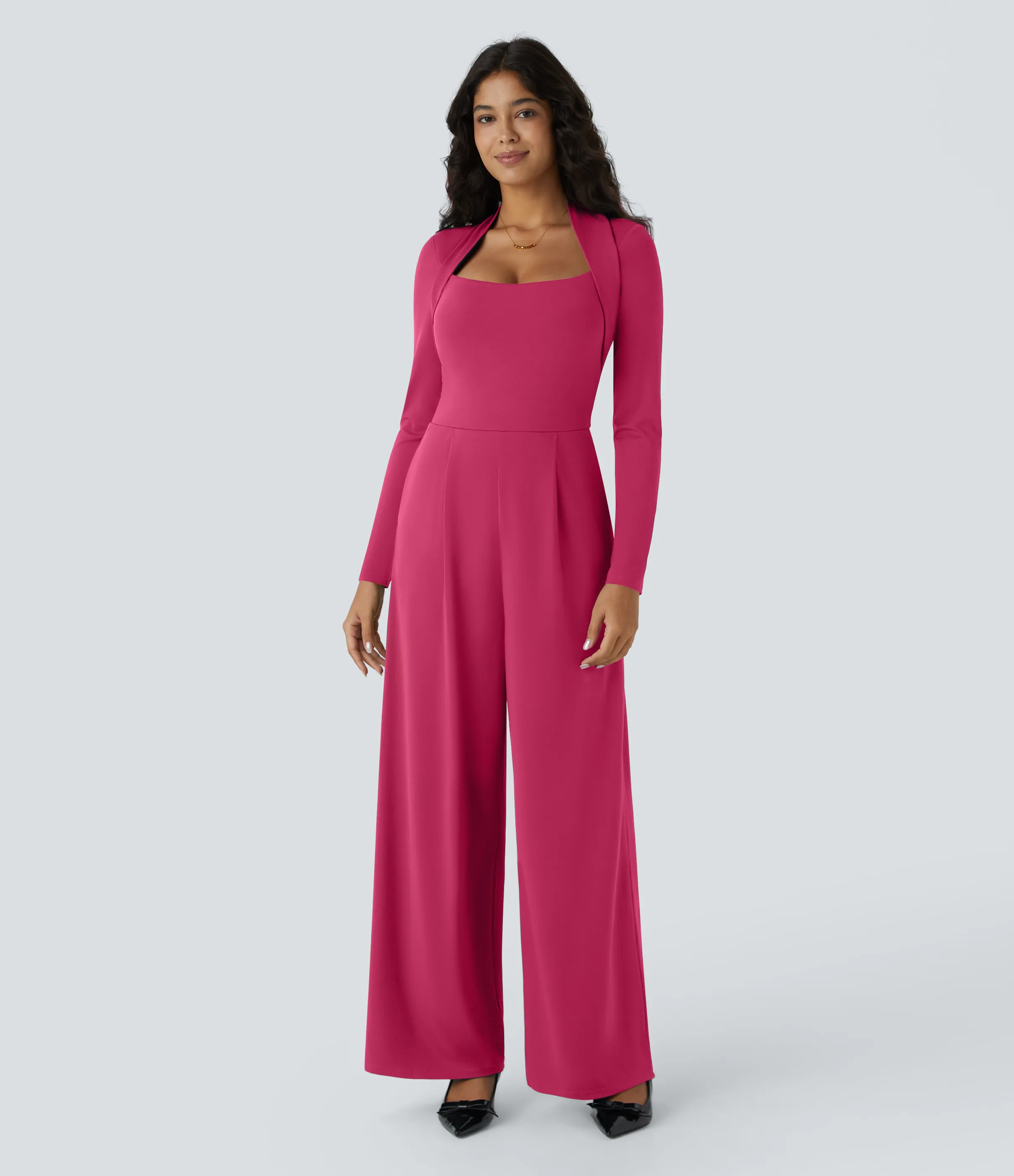 Halara Mono dama honor invitada boda manga larga bolsillo lateral cremallera invisible pierna ancha - Easy Peezy - Innuendo - L(regular) sold by Halara product image thumbnail 2