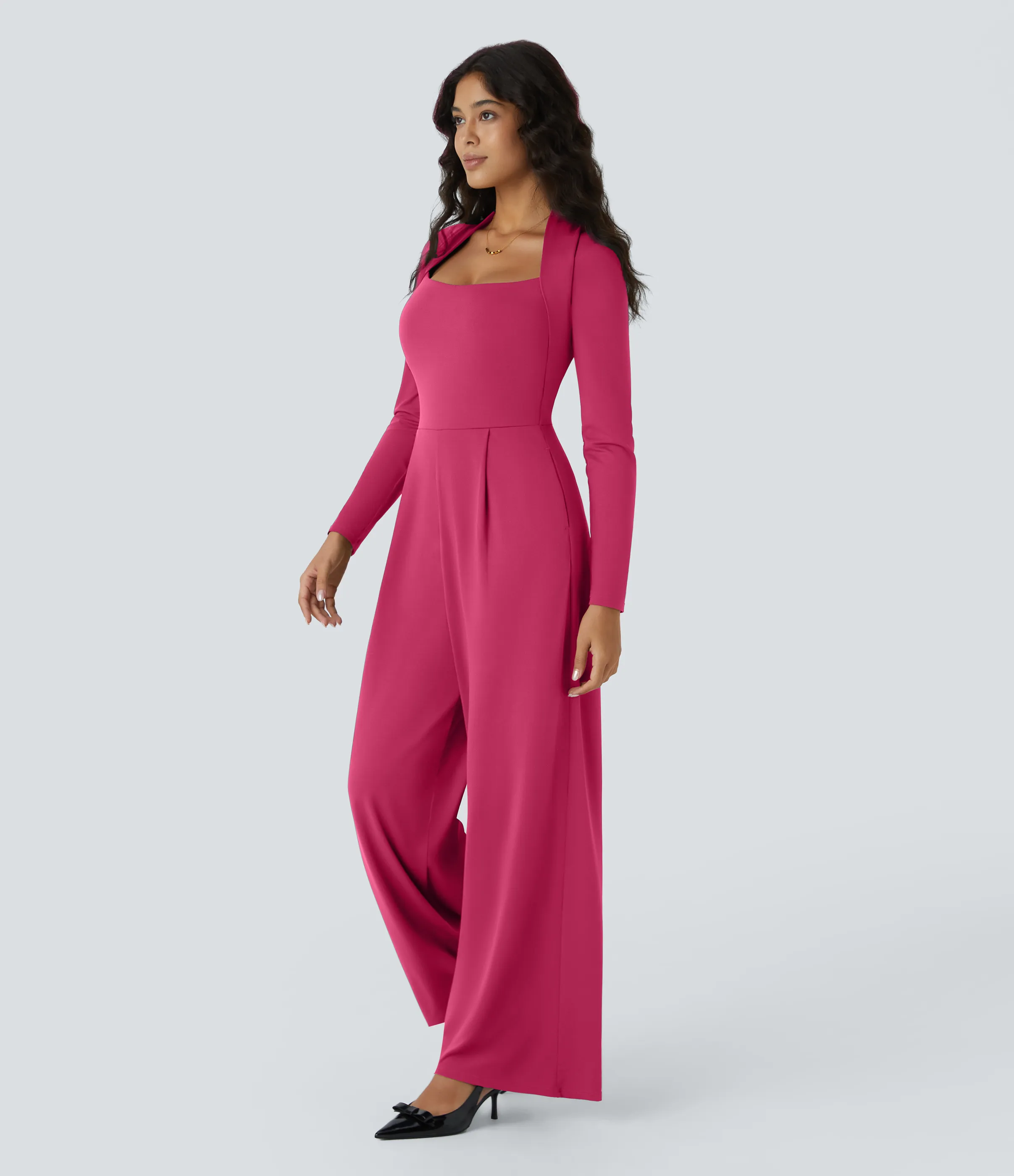 Halara Mono dama honor invitada boda manga larga bolsillo lateral cremallera invisible pierna ancha - Easy Peezy - Innuendo - L(regular) sold by Halara product image thumbnail 4