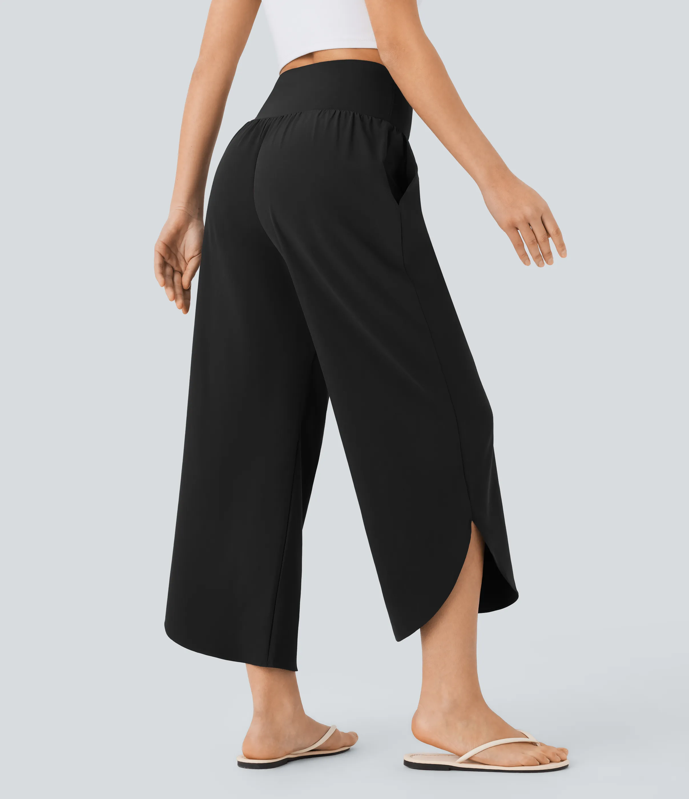 Halara Pantalón SoCinched resort secado rápido dobladillo dividido bolsillo lateral control abdomen tiro alto - Black - M(regular) sold by Halara product image thumbnail 3