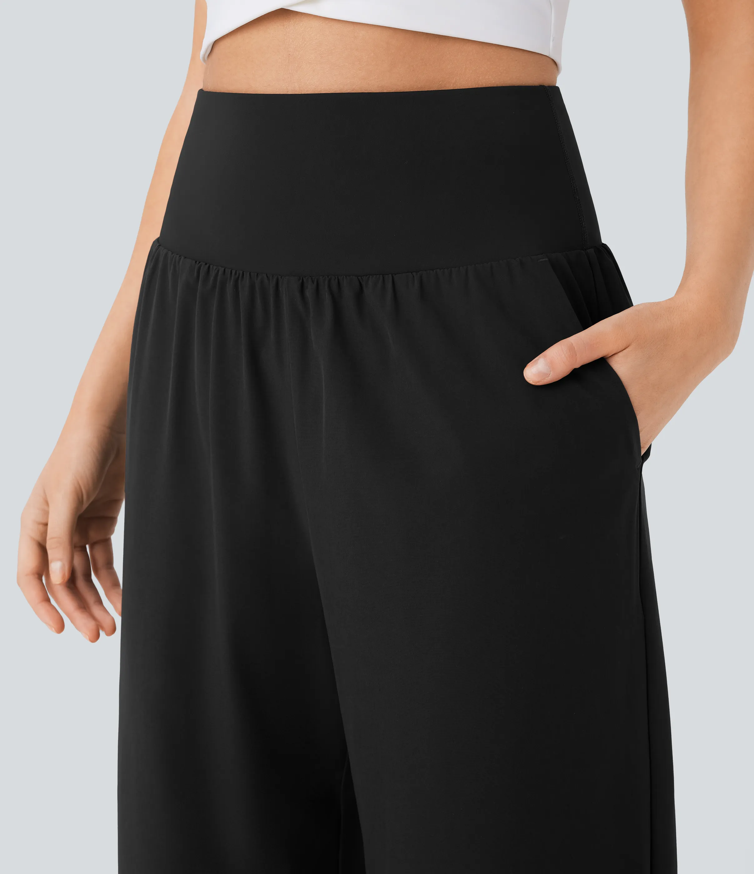 Halara Pantalón SoCinched resort secado rápido dobladillo dividido bolsillo lateral control abdomen tiro alto - Black - M(regular) sold by Halara product image thumbnail 5