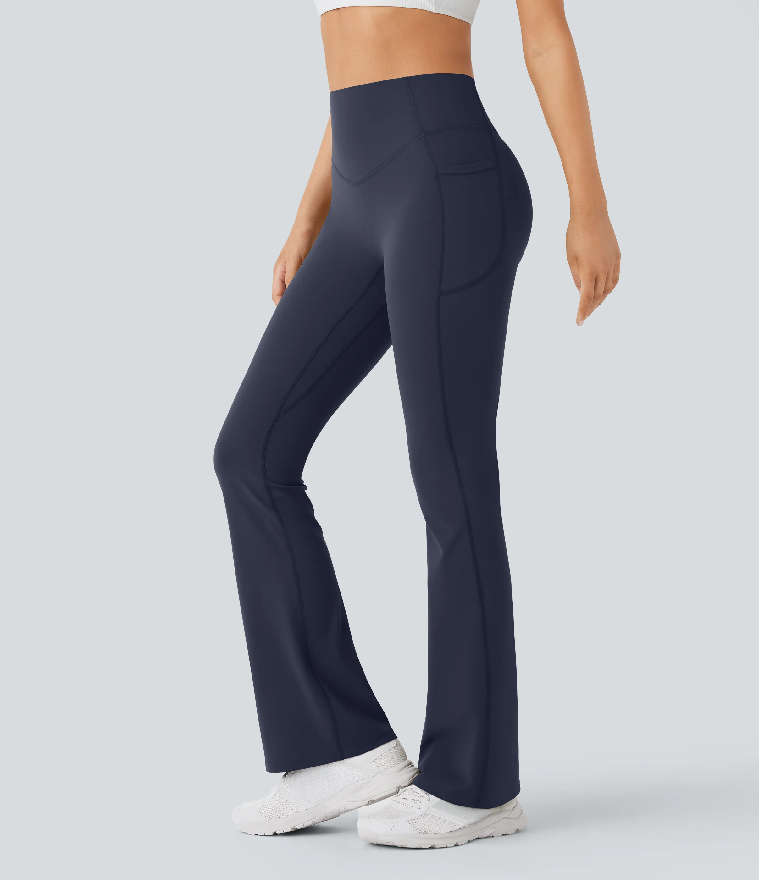 Halara Leggings SoCinched UltraSculpt Bootcut yoga tiro alto realce glúteo bolsillo lateral control abdomen moldeador - Mood Indigo - S(regular) sold by Halara