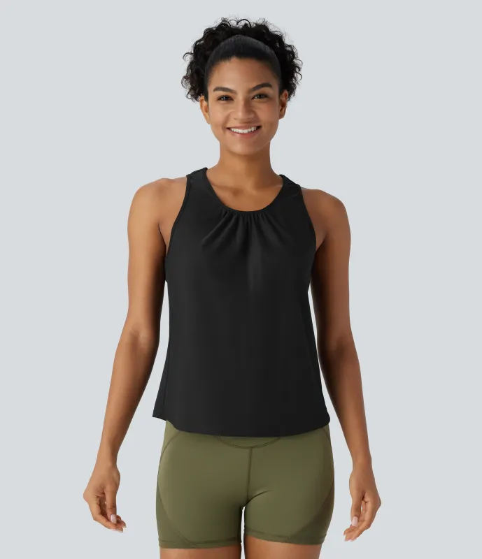 Halara Camiseta tirante running secado rápido espalda deportiva dobladillo curvo - UPF 50+ - Black - M made by Halara