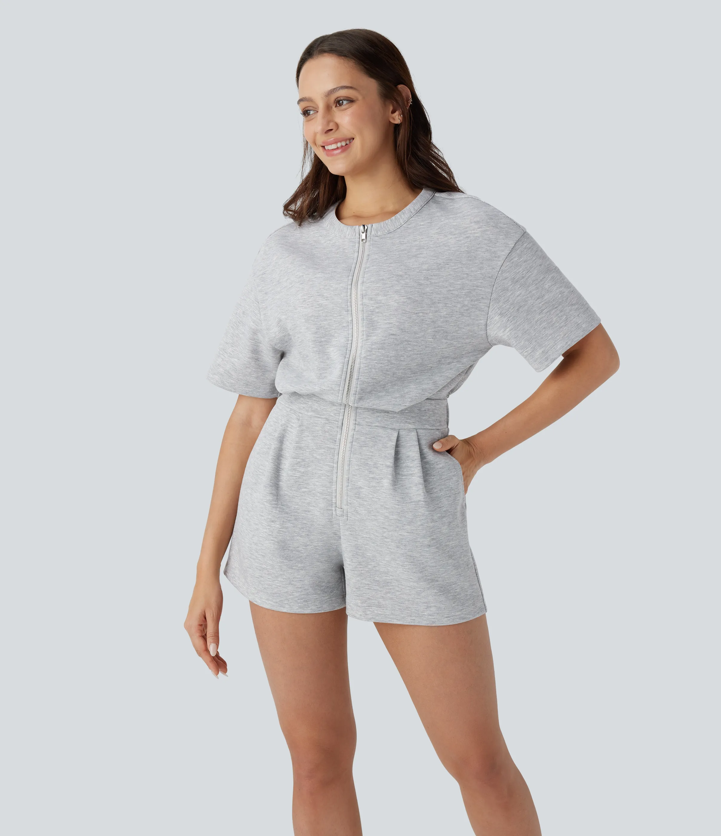 Halara Mono yoga bolsillo lateral cordón abertura cremallera - Fog Gray - S sold by Halara