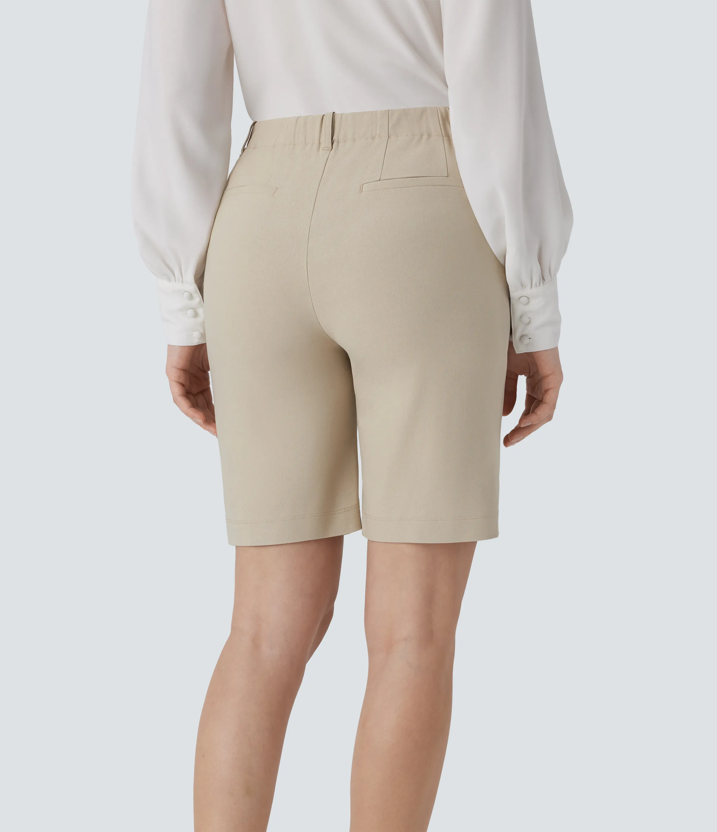 Halara Pantalón corto oficina bolsillo lateral cierre botón tiro medio 22.8cm - French Oak - S sold by Halara product image thumbnail 3