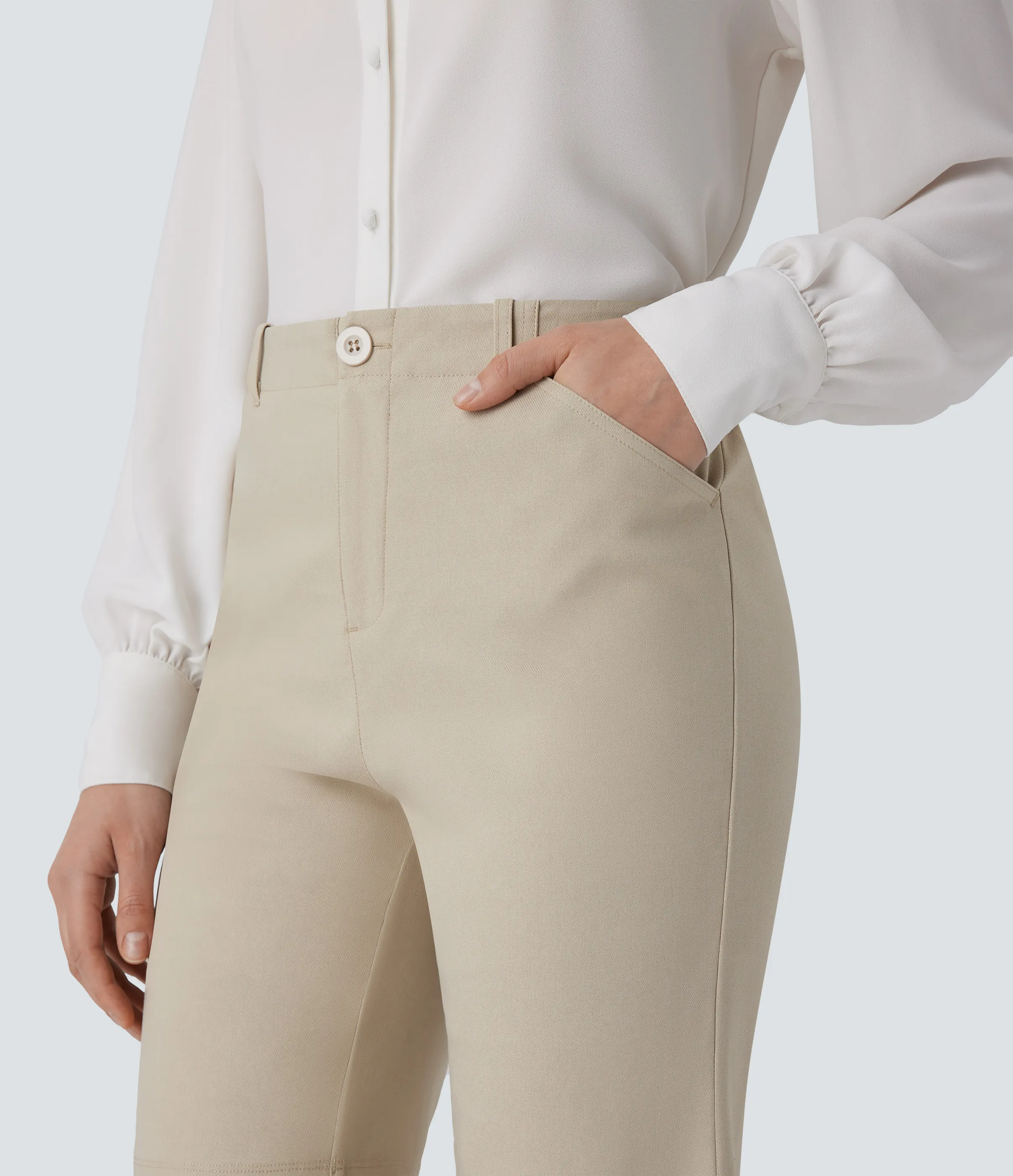 Halara Pantalón corto oficina bolsillo lateral cierre botón tiro medio 22.8cm - French Oak - S sold by Halara product image thumbnail 5