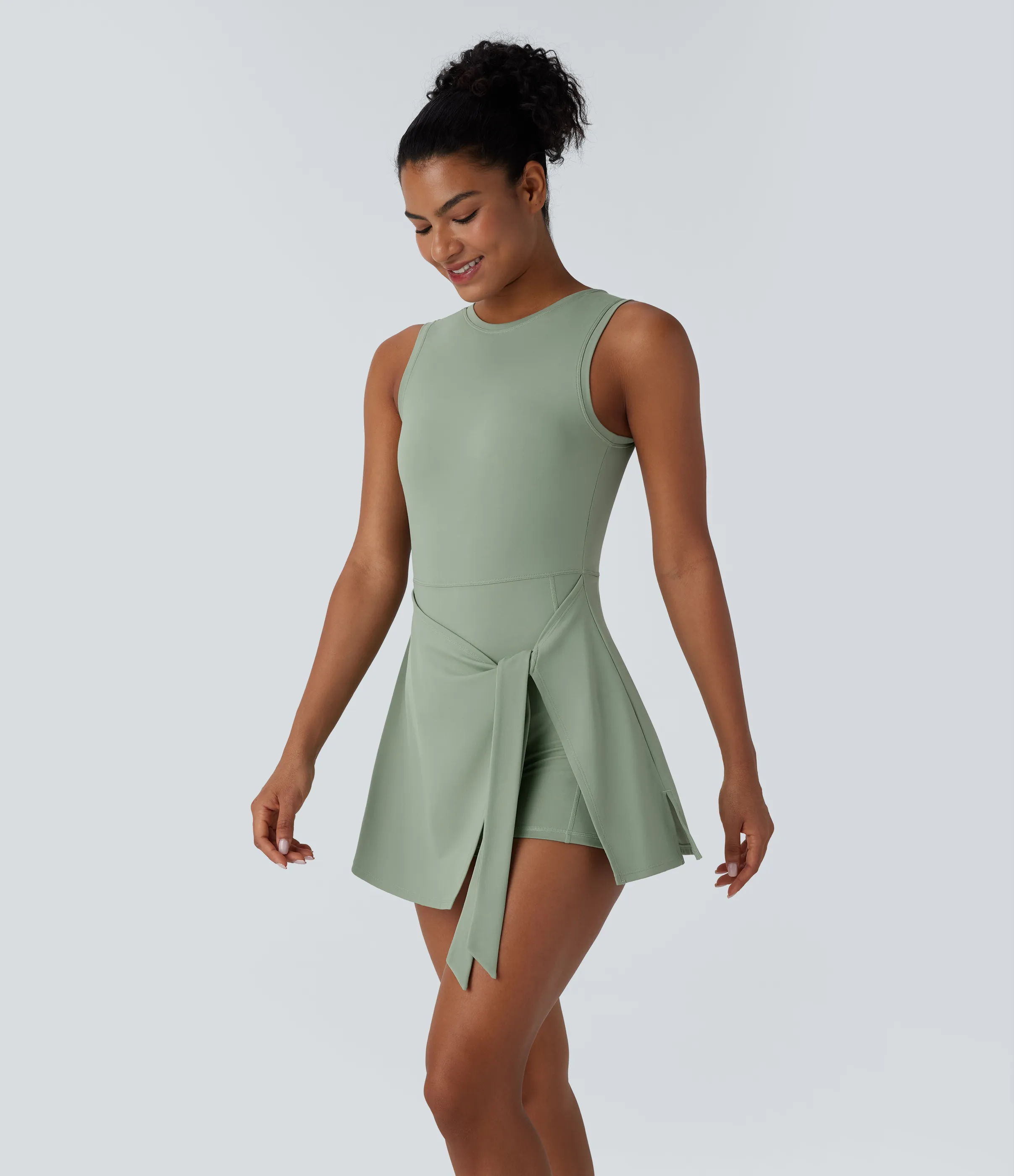 Halara Mini Vestido micro deportivo pickleball bolsillo lateral 2 en 1 sin espalda sin mangas cruzado lazo delantera - Frosty Green - XL sold by Halara product image thumbnail 4