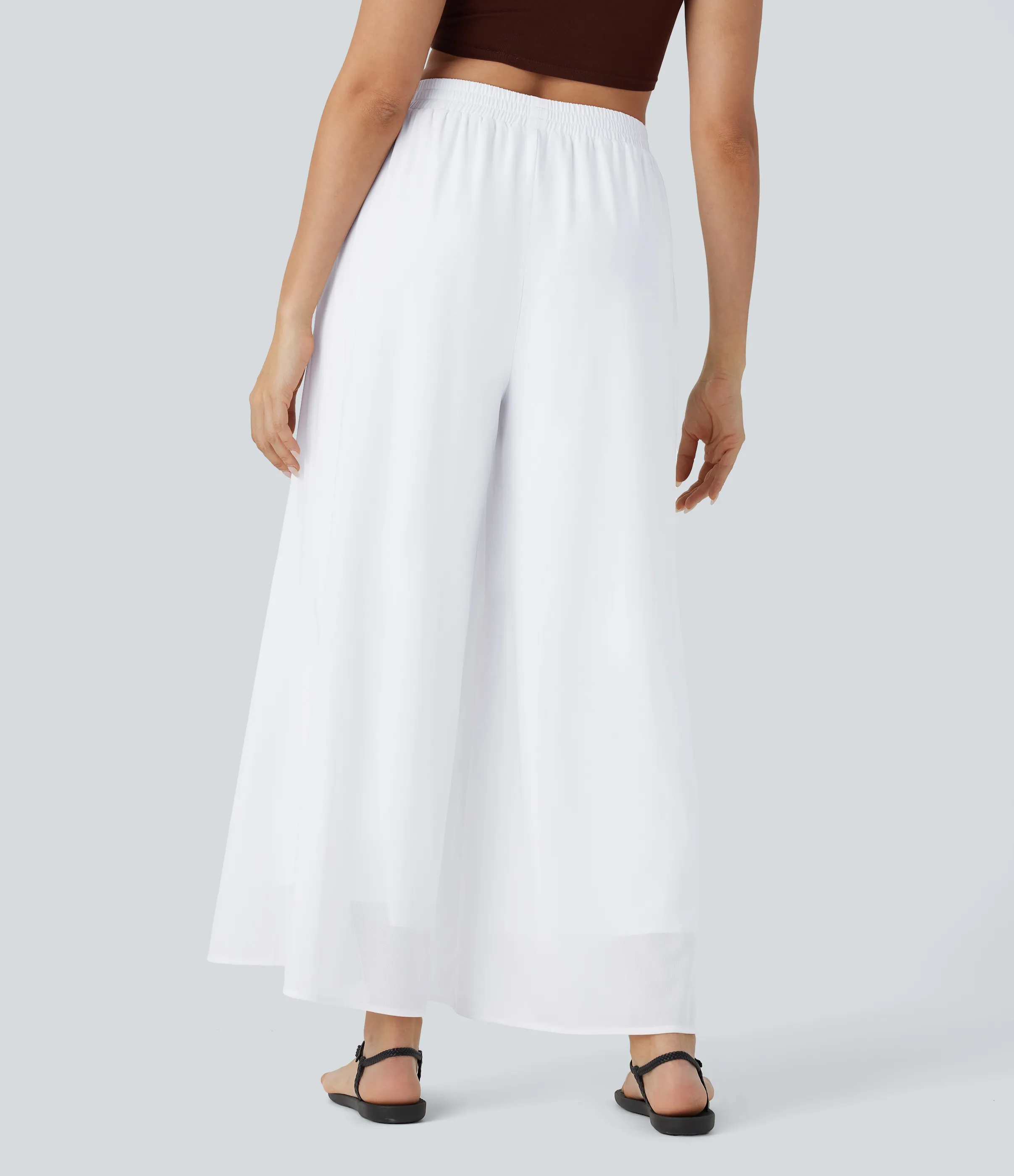 Halara Pantalón pierna ancha superposición malla bolsillo lateral tiro alto - Natural White - L(petite) sold by Halara product image thumbnail 3