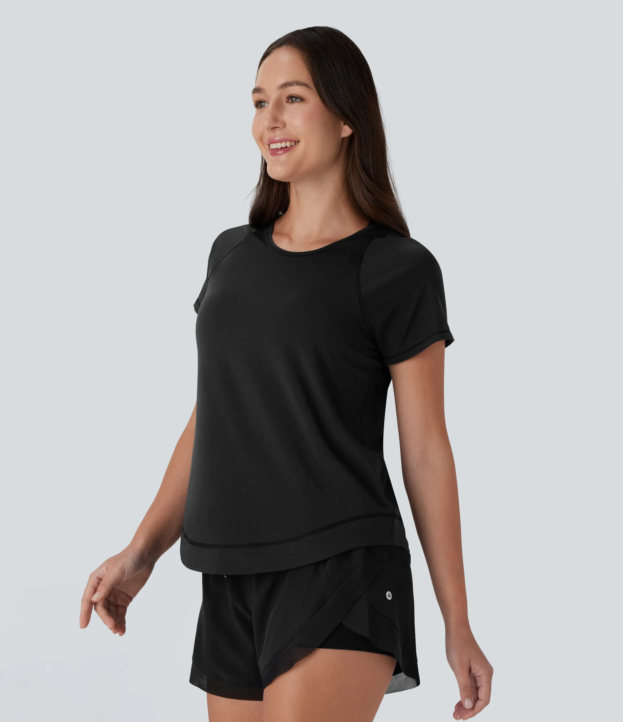 Halara Camiseta deportiva correr secado rápido cuello redondo manga corta dobladillo curvo - Black - XS sold by Halara product image thumbnail 2