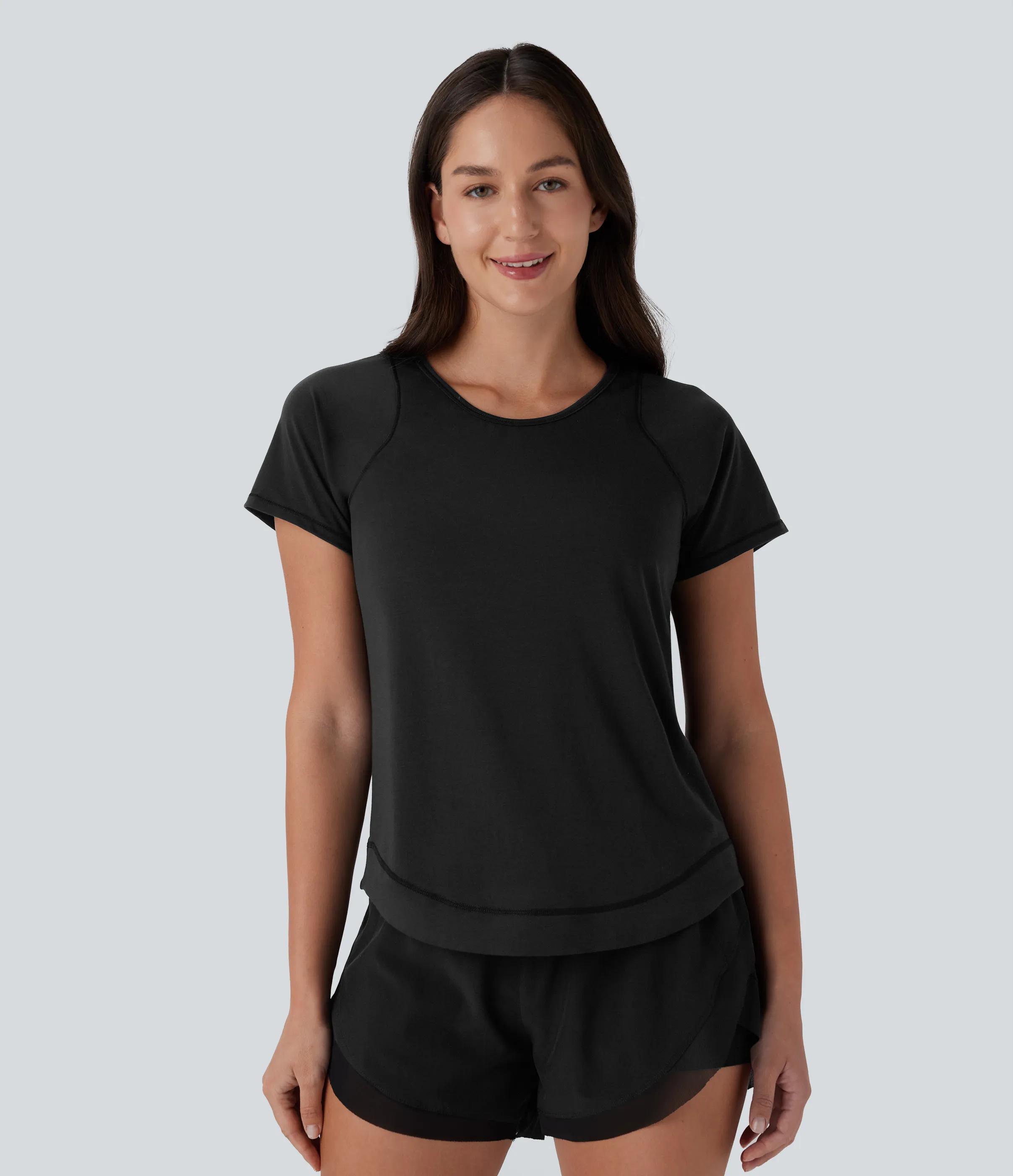 Halara Camiseta deportiva correr secado rápido cuello redondo manga corta dobladillo curvo - Black - XS sold by Halara product image thumbnail 4