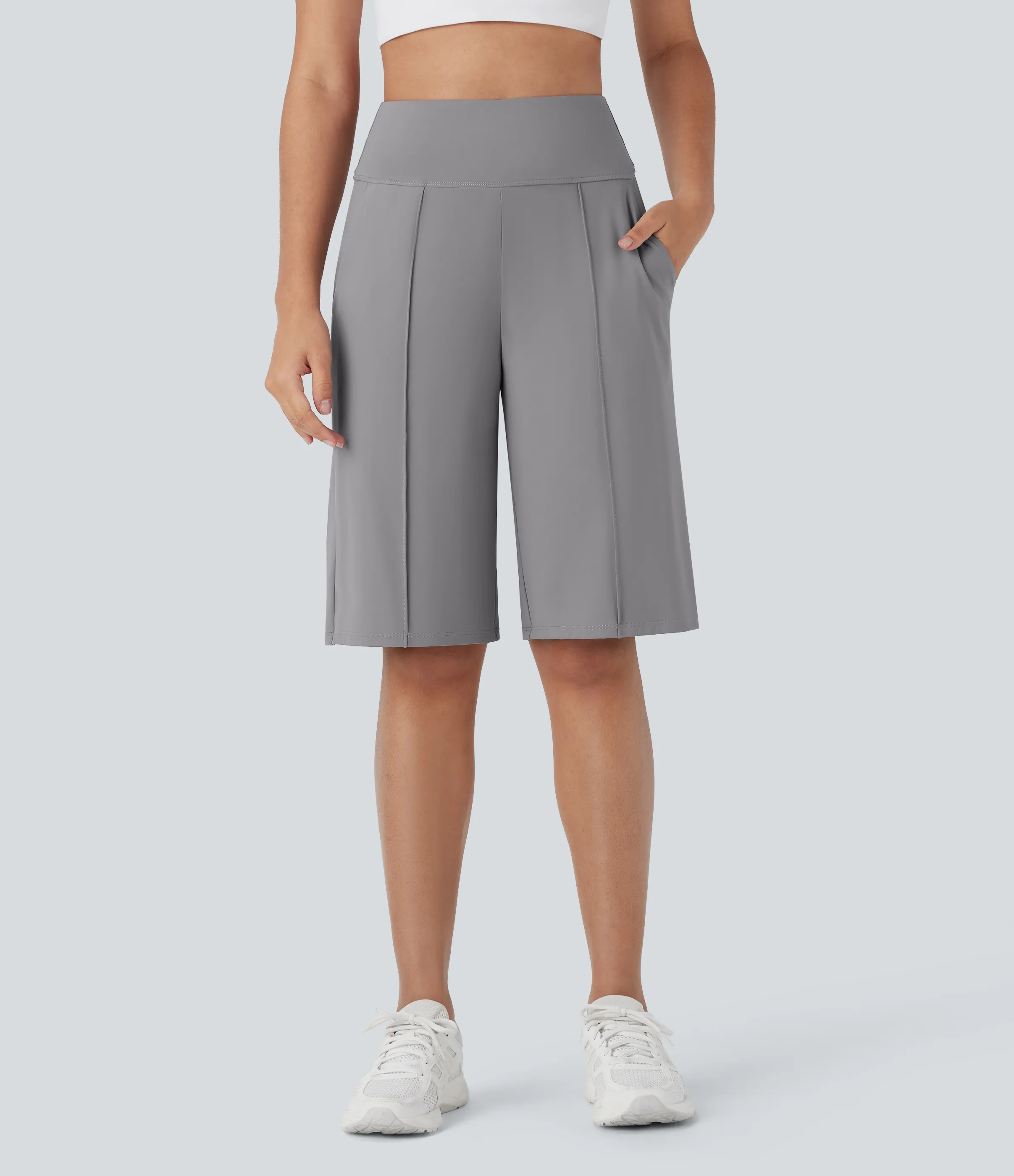 Halara Bermudas Softlyzero™ Airy entrenamiento tiro alto bolsillo lateral pierna recta tacto fresco - UPF 50+ - Gull - M sold by Halara