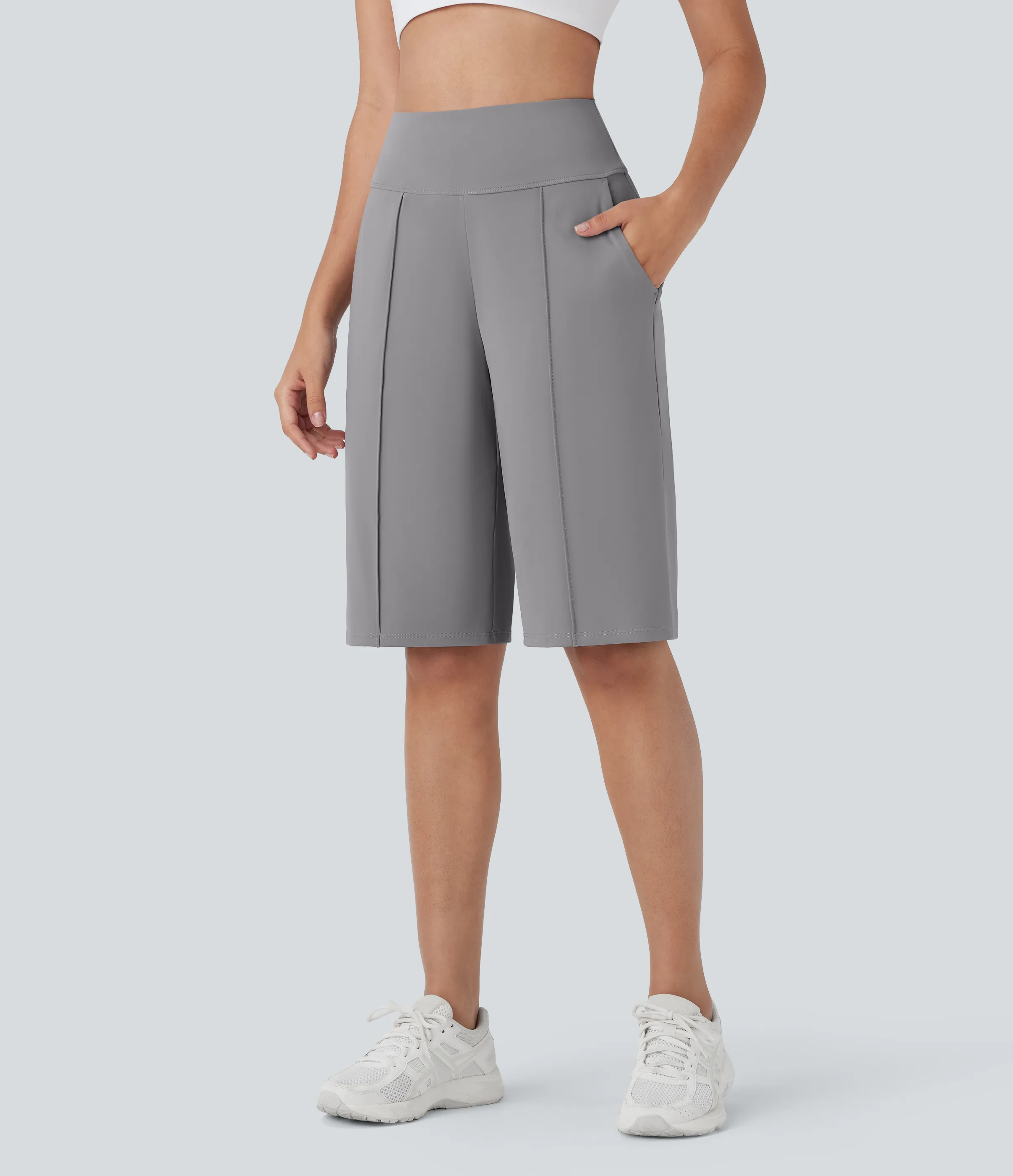 Halara Bermudas Softlyzero™ Airy entrenamiento tiro alto bolsillo lateral pierna recta tacto fresco - UPF 50+ - Gull - M sold by Halara product image thumbnail 4