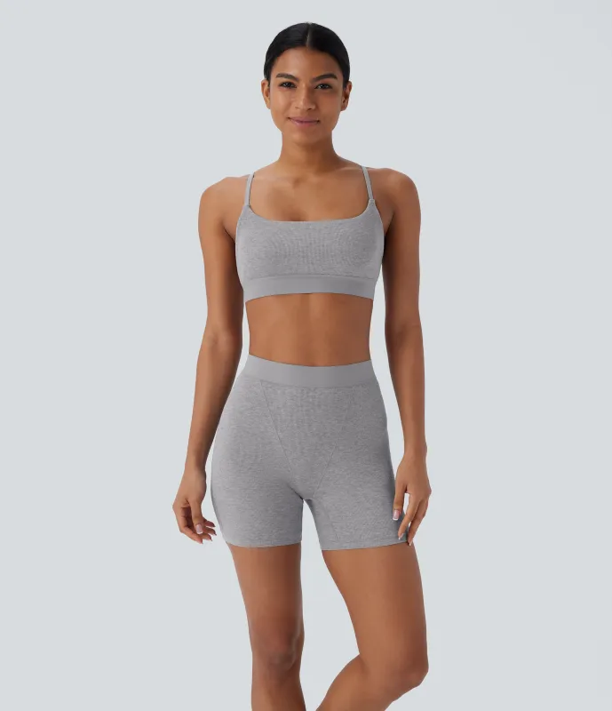 Halara Sujetador deportivo muy elástico con tirantes ajustables y tejido acanalado agradable en la piel - Fog Gray - M sold by Halara