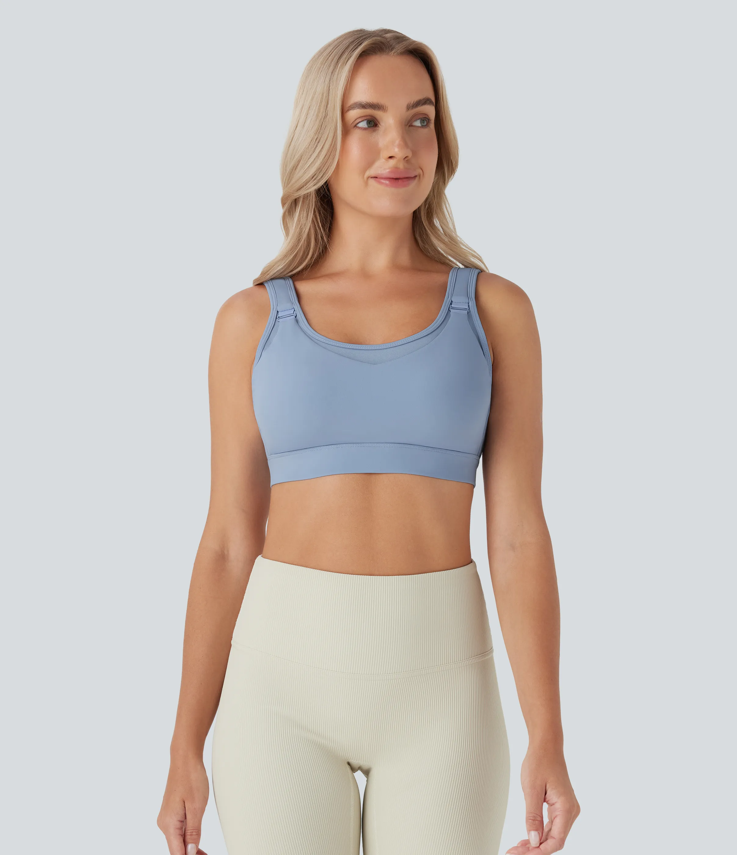 Halara Brasier deportivo SoftlyZero™ Airy de yoga para lactancia de sujeción baja con hebilla ajustable de tacto fresco en copas A-C - Light Grey Blue - S sold by Halara product image thumbnail 5