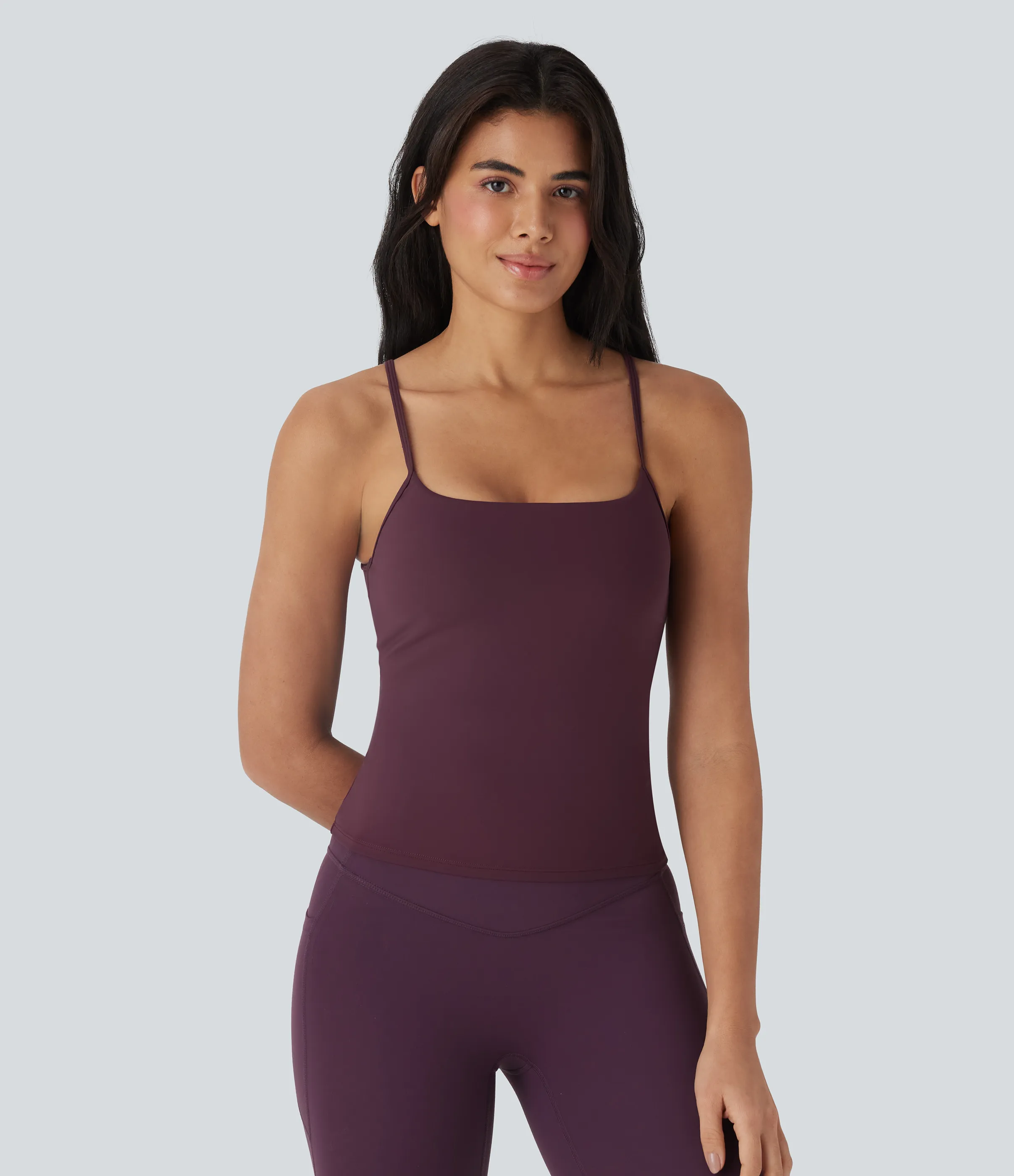 Halara Top de yoga Softlyzero™ Airy con espalda abierta retorcida y de tacto fresco - Fig - XL sold by Halara product image thumbnail 3