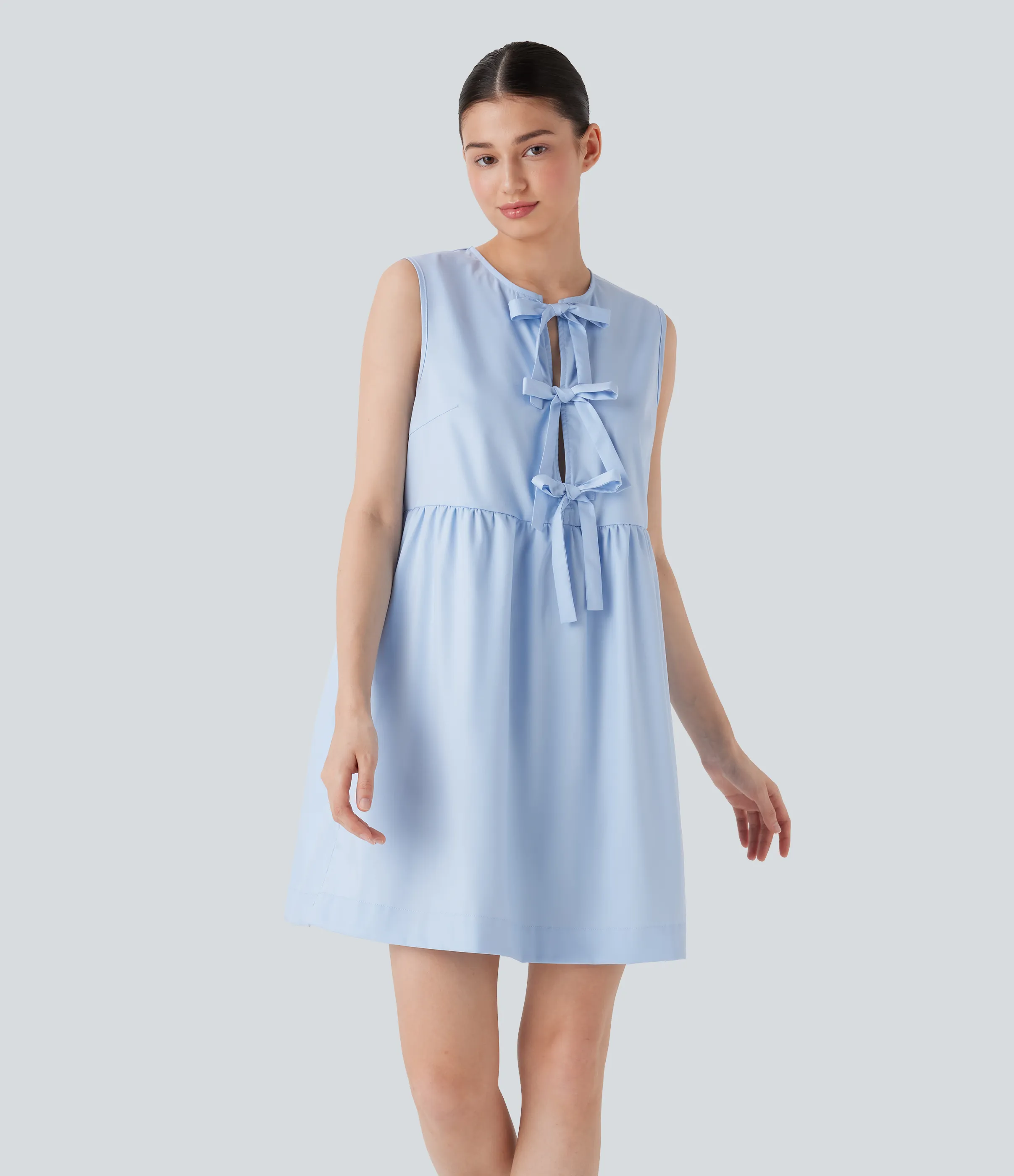 Halara Vestido mini casual sin mangas con lazo en la parte delantera - Wathet Blue - XL sold by Halara