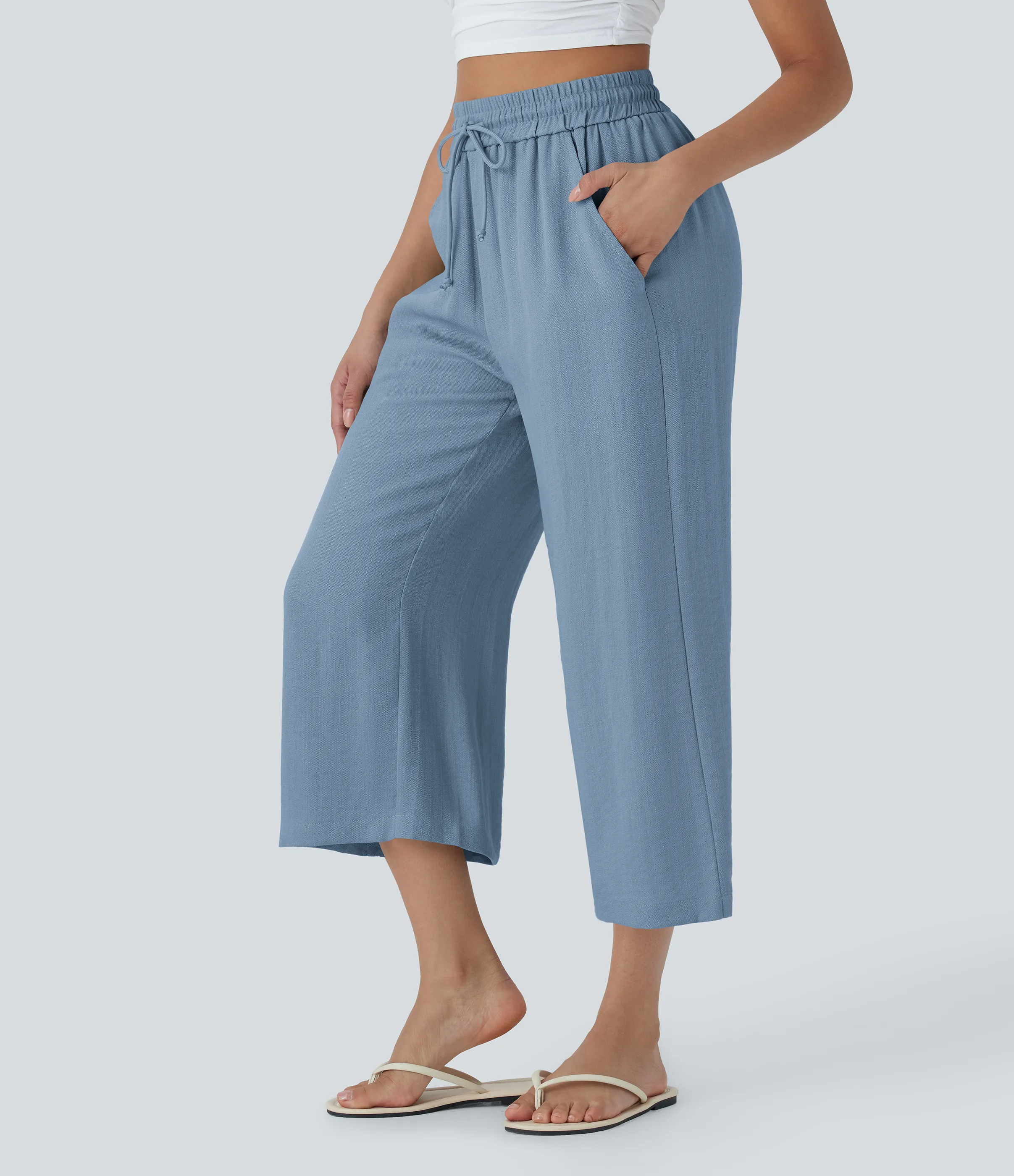 Halara Pantalón lino tiro alto cordón ajustable pierna ancha bolsillo lateral - Mountain Spring - XS(regular) sold by Halara product image thumbnail 4