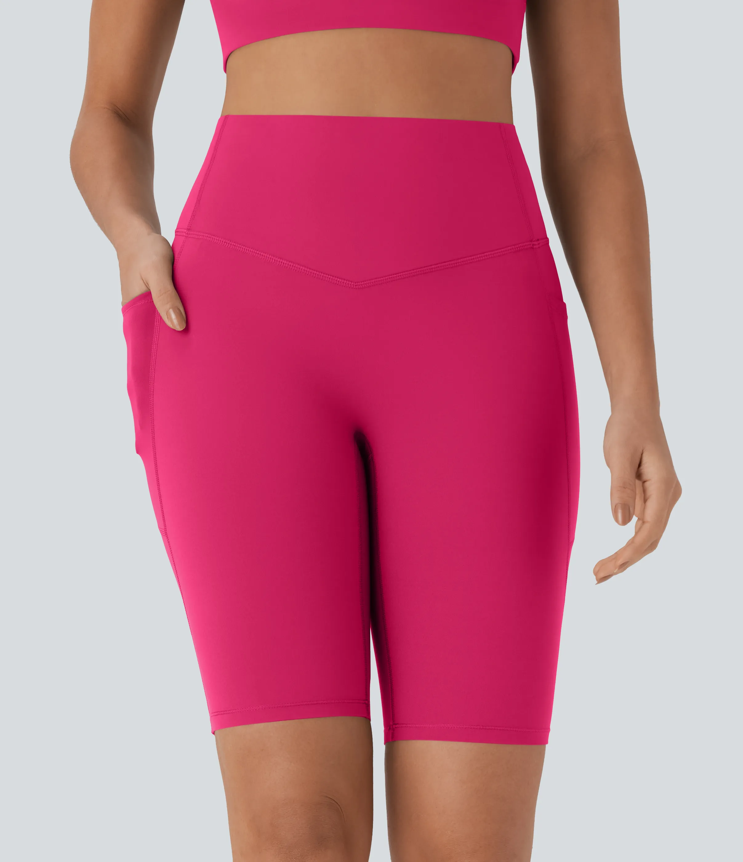 Halara Shorts biker Halara UltraSculpt™ moldeadores tiro alto con reductor de abdomen y bolsillos laterales 22.8cm - Bright Rose - L sold by Halara product image thumbnail 4