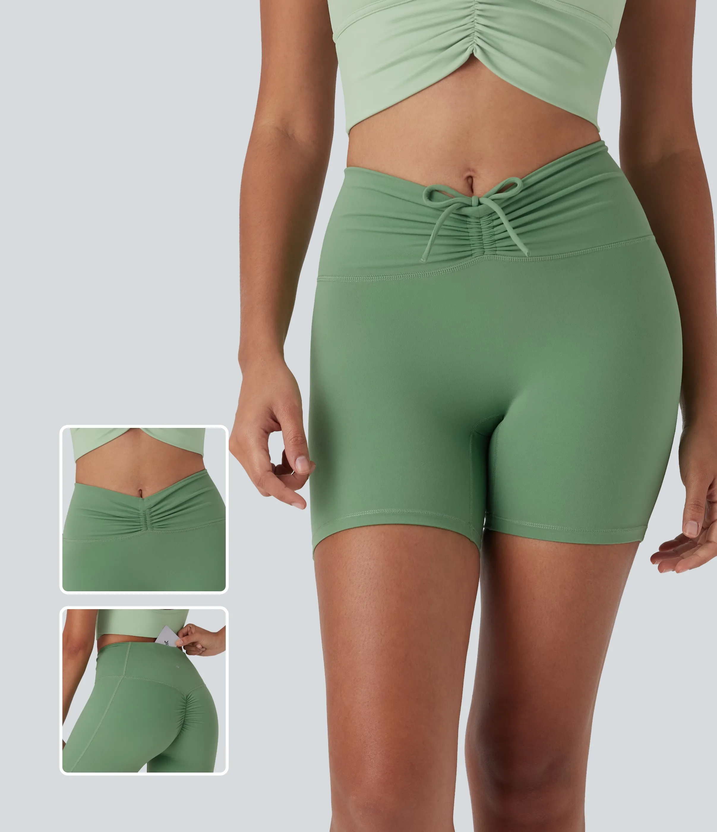 Halara Shorts de yoga biker moldeadores Halara UltraSculpt™ de 12,7cm de tiro alto con cordón fruncido y bolsillo trasero - Kashmir - S sold by Halara
