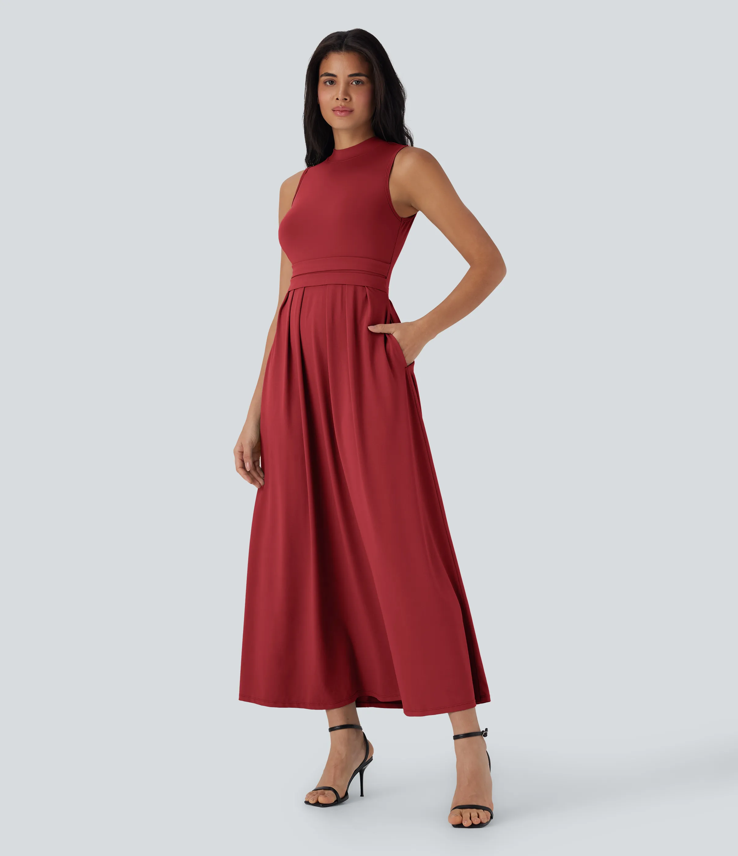 Halara Vestido largo casual sin mangas con cuello alto y bolsillos laterales - Emboldened - L sold by Halara product image thumbnail 4