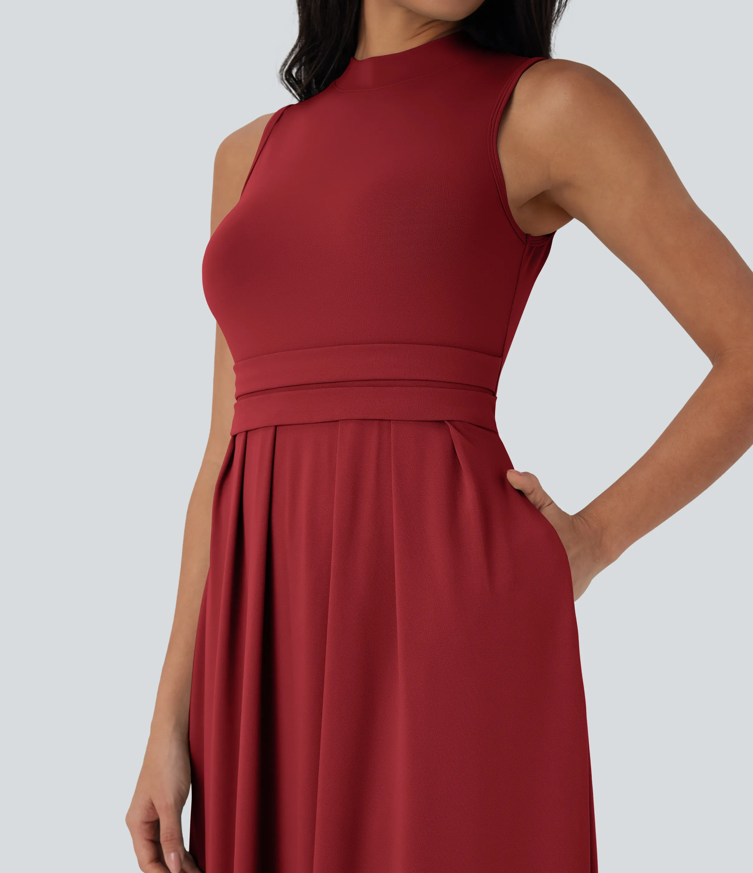 Halara Vestido largo casual sin mangas con cuello alto y bolsillos laterales - Emboldened - L sold by Halara product image thumbnail 5