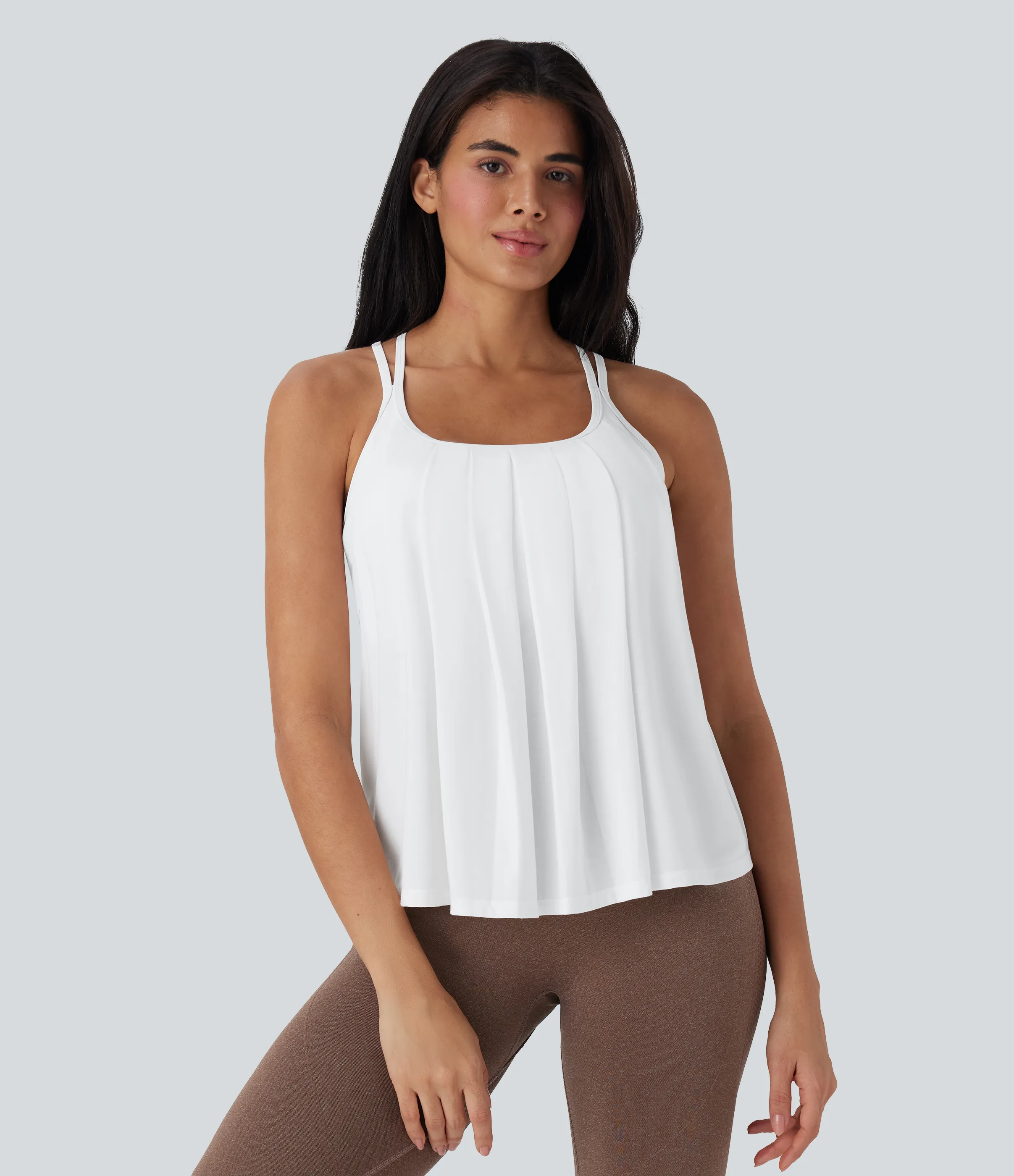 Halara Top camisero de yoga plisado con tirantes dobles y secado rápido en copas D-F - White - L sold by Halara product image thumbnail 3