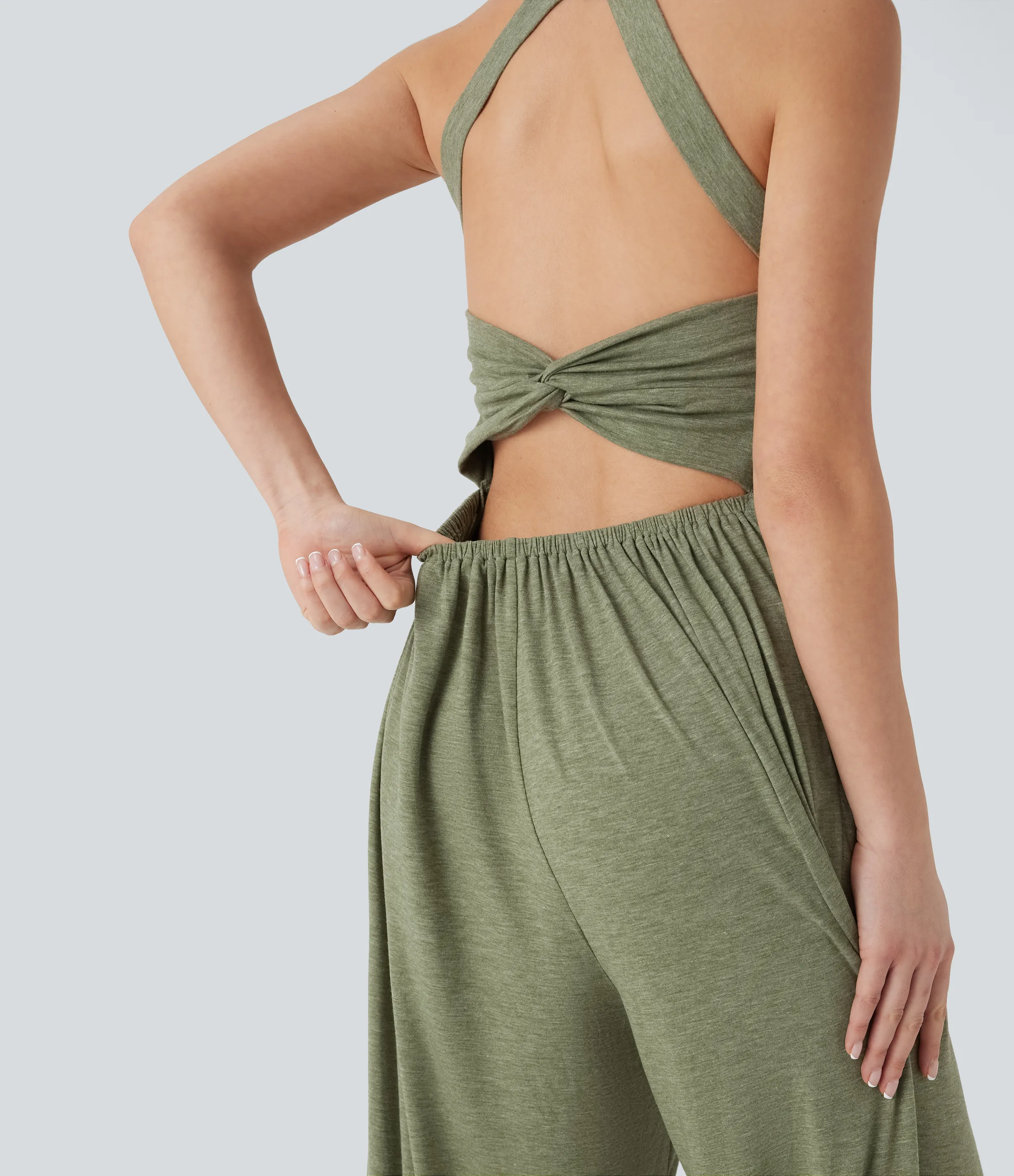 Halara Mono casual ancho con sujetador incorporado, espalda descubierta y bolsillos (edición Easy Peezy) - Light Green Floral Yarn - XS(regular) sold by Halara product image thumbnail 5