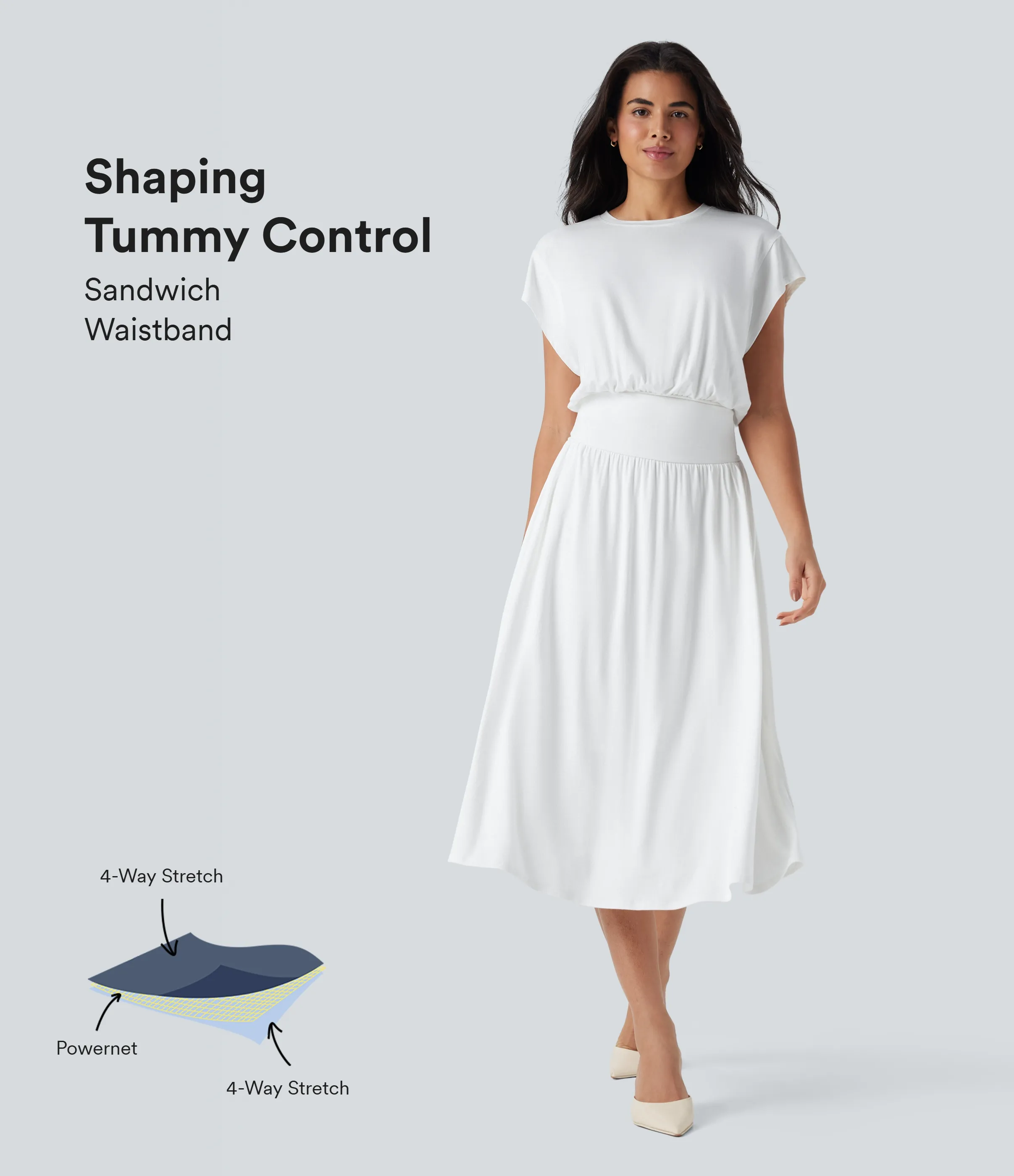 Halara Vestido midi de oficina moldeador y fluido con mangas murciélago y bolsillos con efecto moldeador de abdomen - White - S sold by Halara product image thumbnail 2