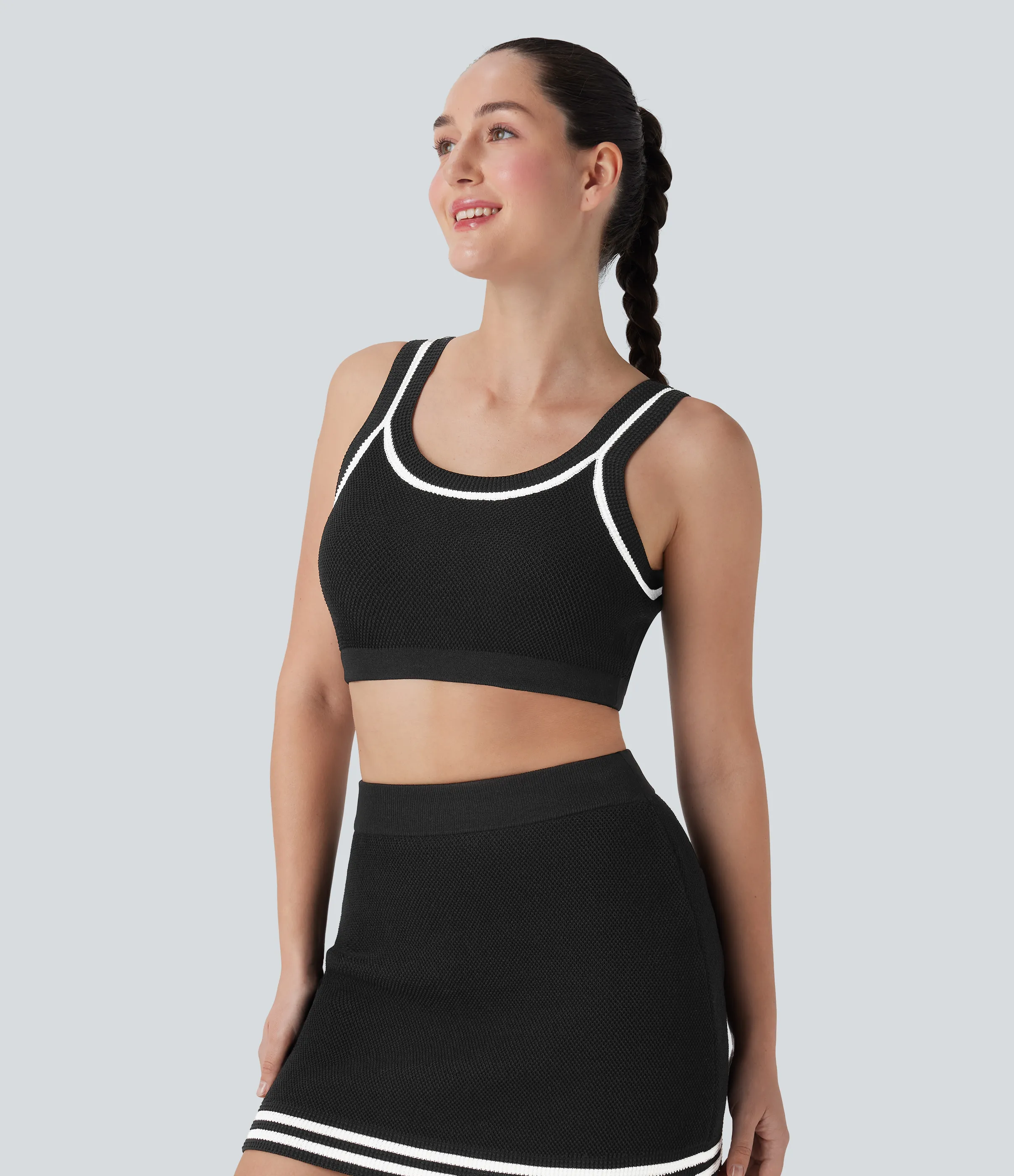 Halara Suéter casual corto de punto con bloques de color y espalda descubierta - Black - XL sold by Halara product image thumbnail 4